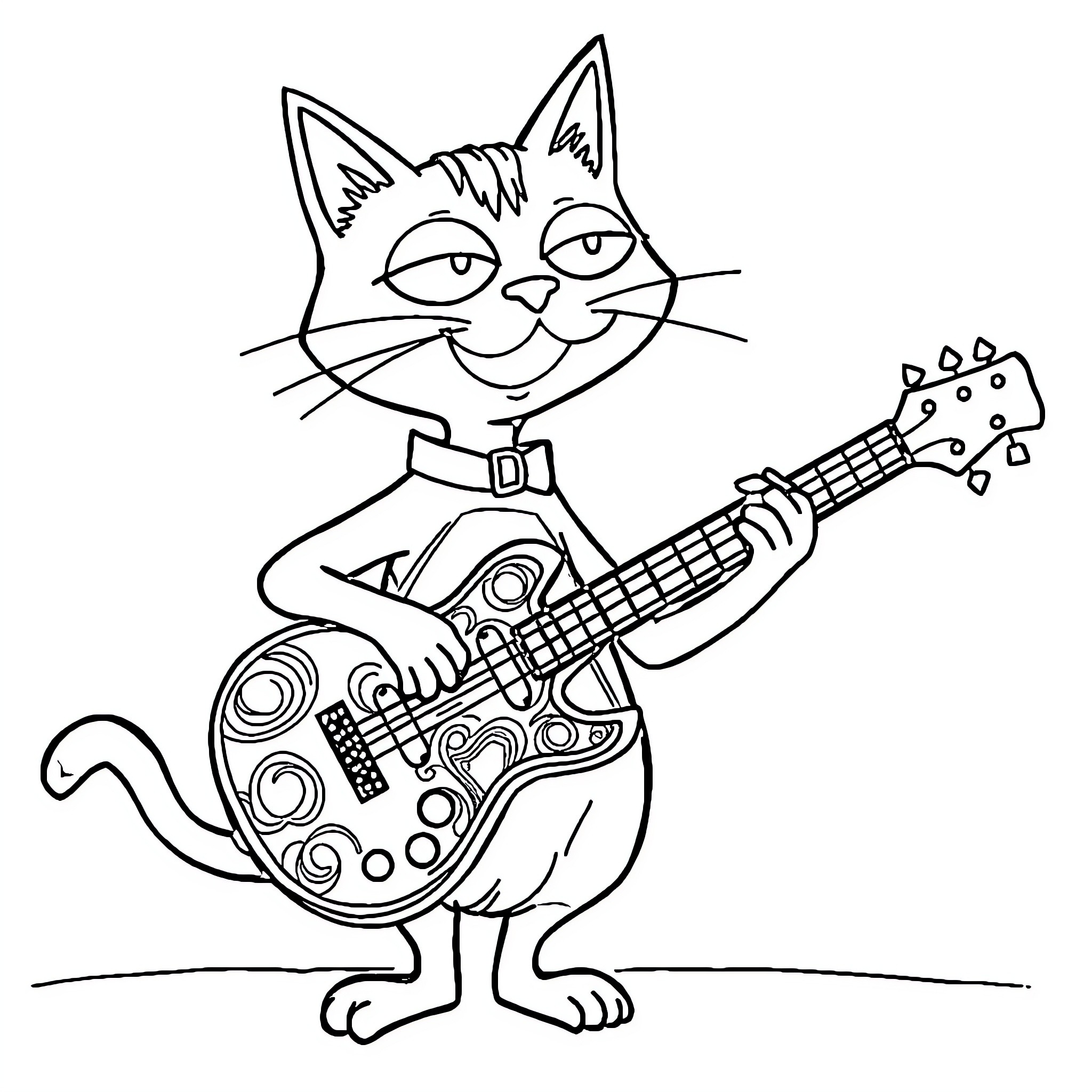 Pete Plays His Guitar Happily Coloring Page (free black-and-white line drawing printable PDF for all, from beginners to advanced learners, including children, teens, adults, and seniors)
