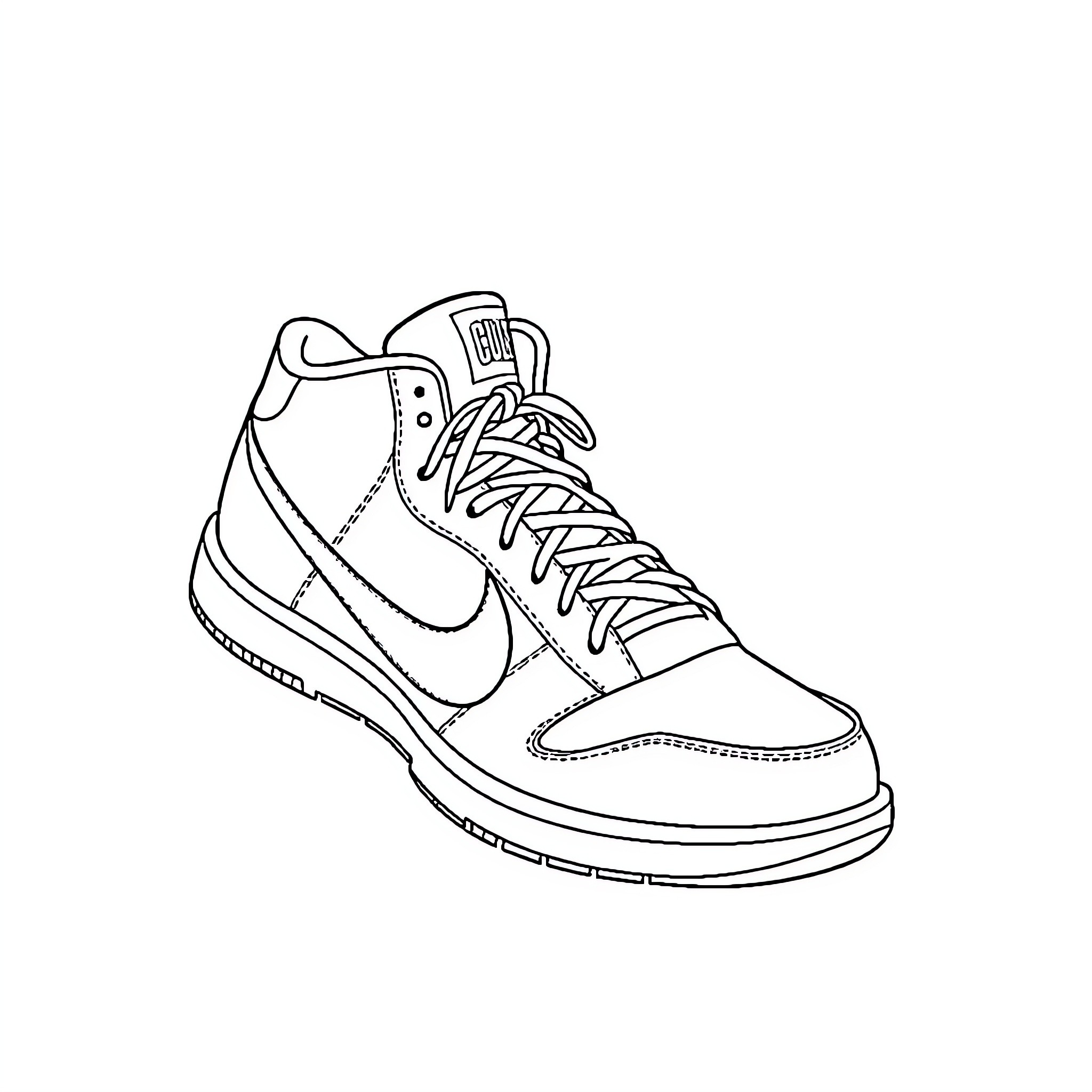 Nike Shoe Design Sketch Coloring Page (free black-and-white line drawing printable PDF for all, from beginners to advanced learners, including children, teens, adults, and seniors)