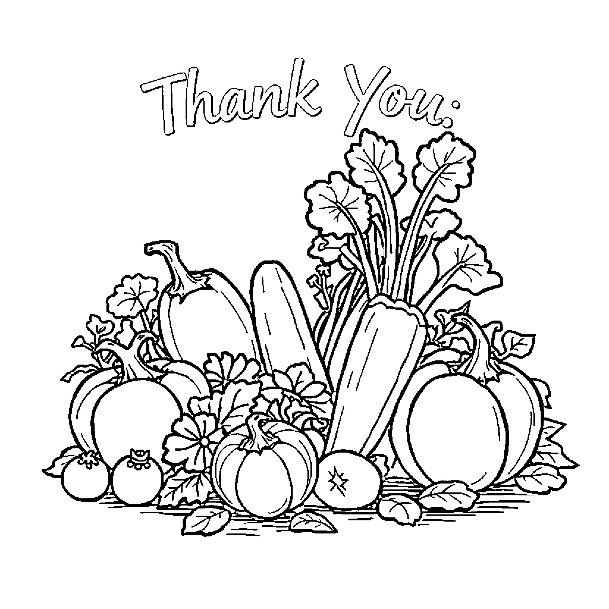 Vegetable Harvest Abundance in Autumn Coloring Page (free black-and-white line drawing printable PDF for all, from beginners to advanced learners, including children, teens, adults, and seniors)