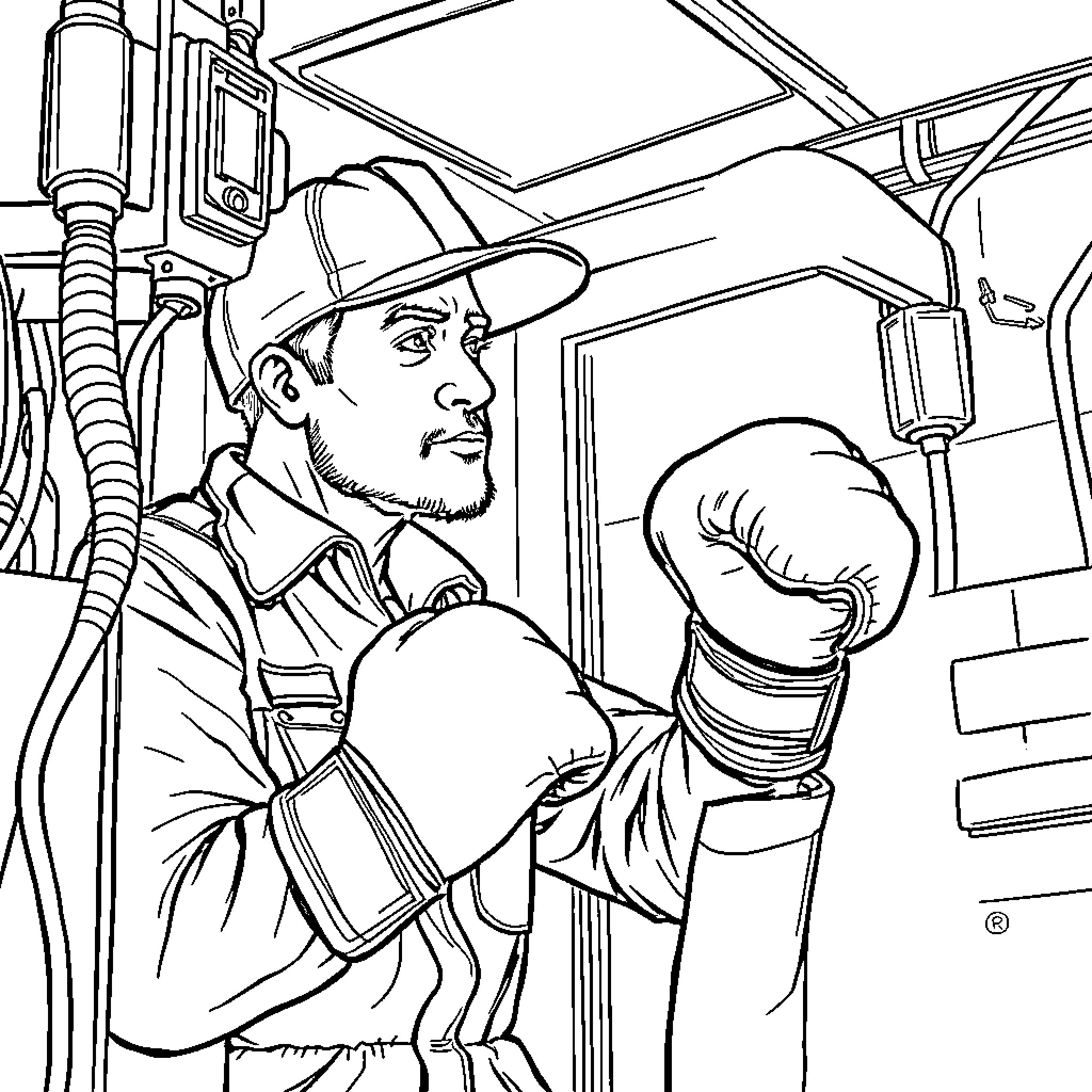 Electrician working diligently in electrical panel Coloring Page (free black-and-white line drawing printable PDF for all, from beginners to advanced learners, including children, teens, adults, and seniors)