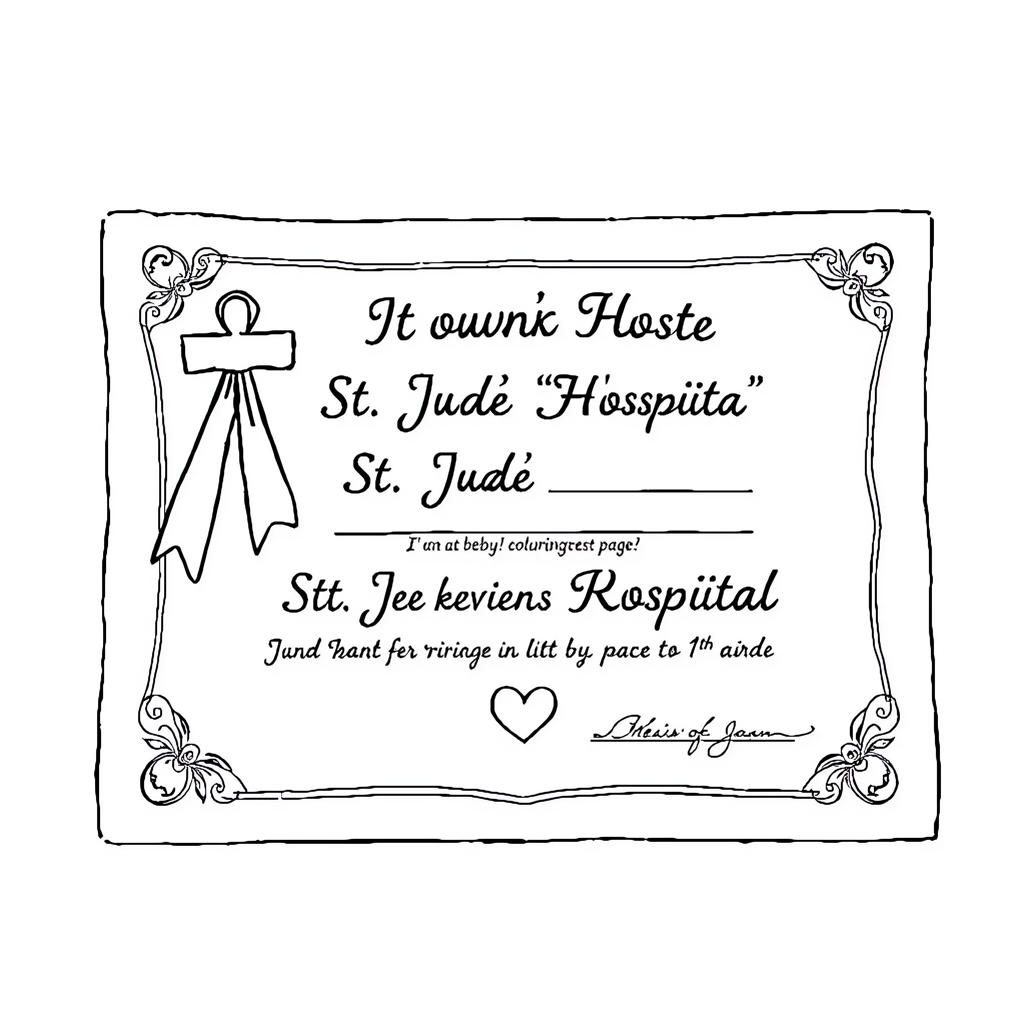 Donation to St. Jude Hospital Coloring Page (free black-and-white line drawing printable PDF for all, from beginners to advanced learners, including children, teens, adults, and seniors)