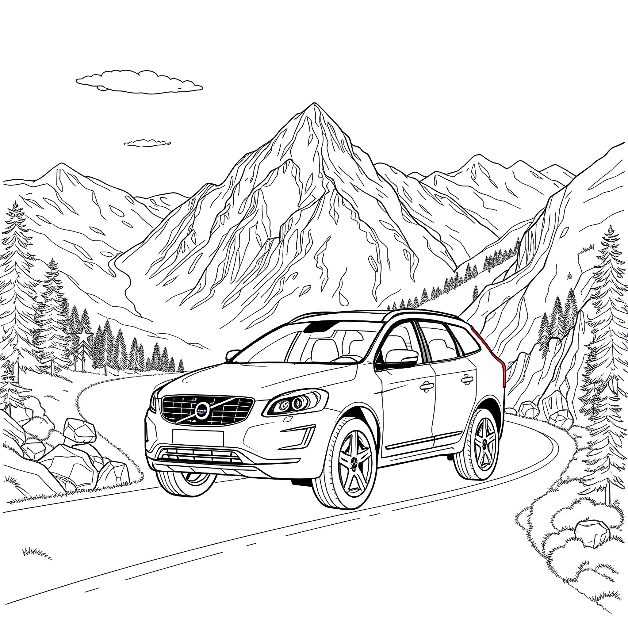 Bamse's Mountain Adventure in the Wilderness Coloring Page (free black-and-white line drawing printable PDF for all, from beginners to advanced learners, including children, teens, adults, and seniors)