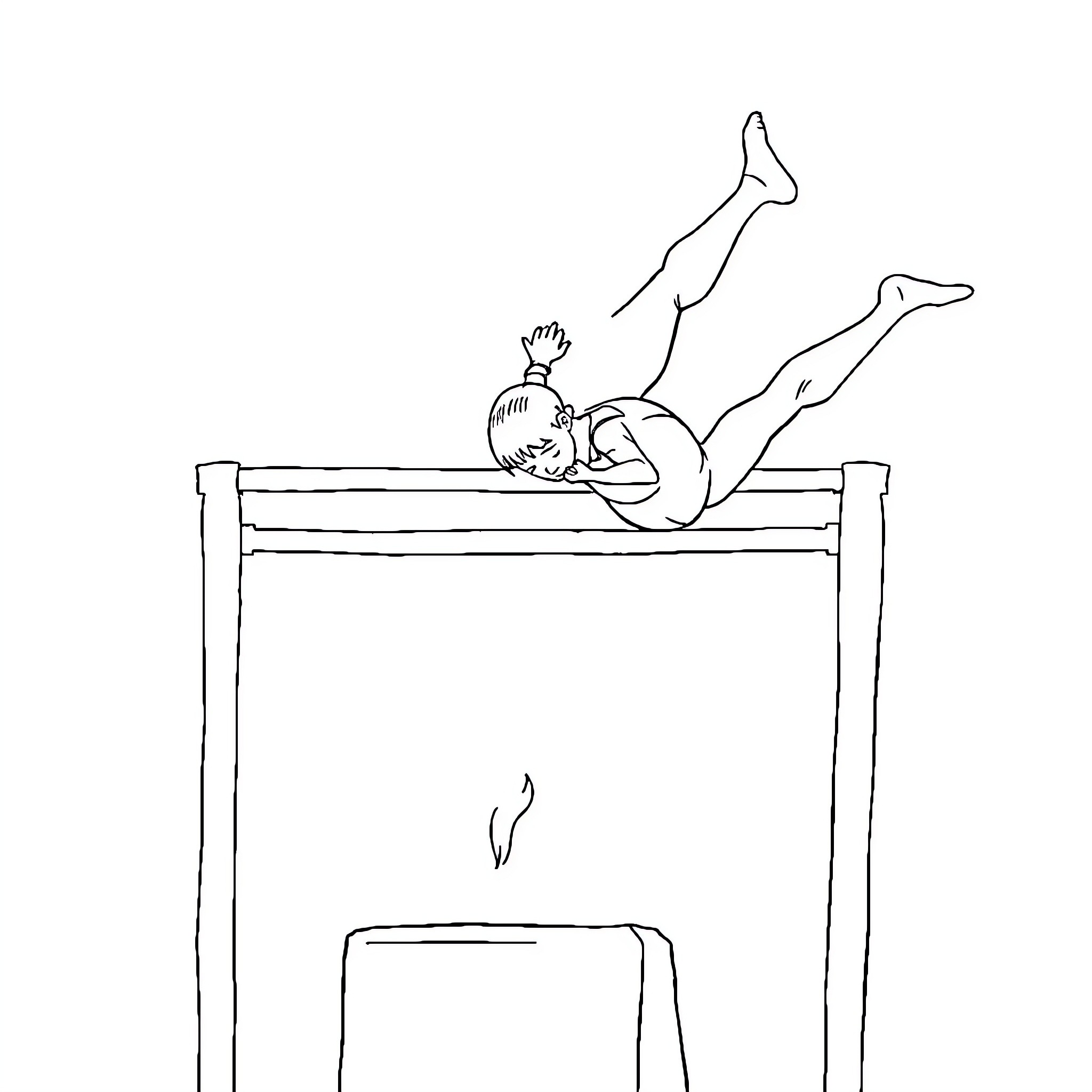 Gymnast performing vault over obstacle Coloring Page (free black-and-white line drawing printable PDF for all, from beginners to advanced learners, including children, teens, adults, and seniors)