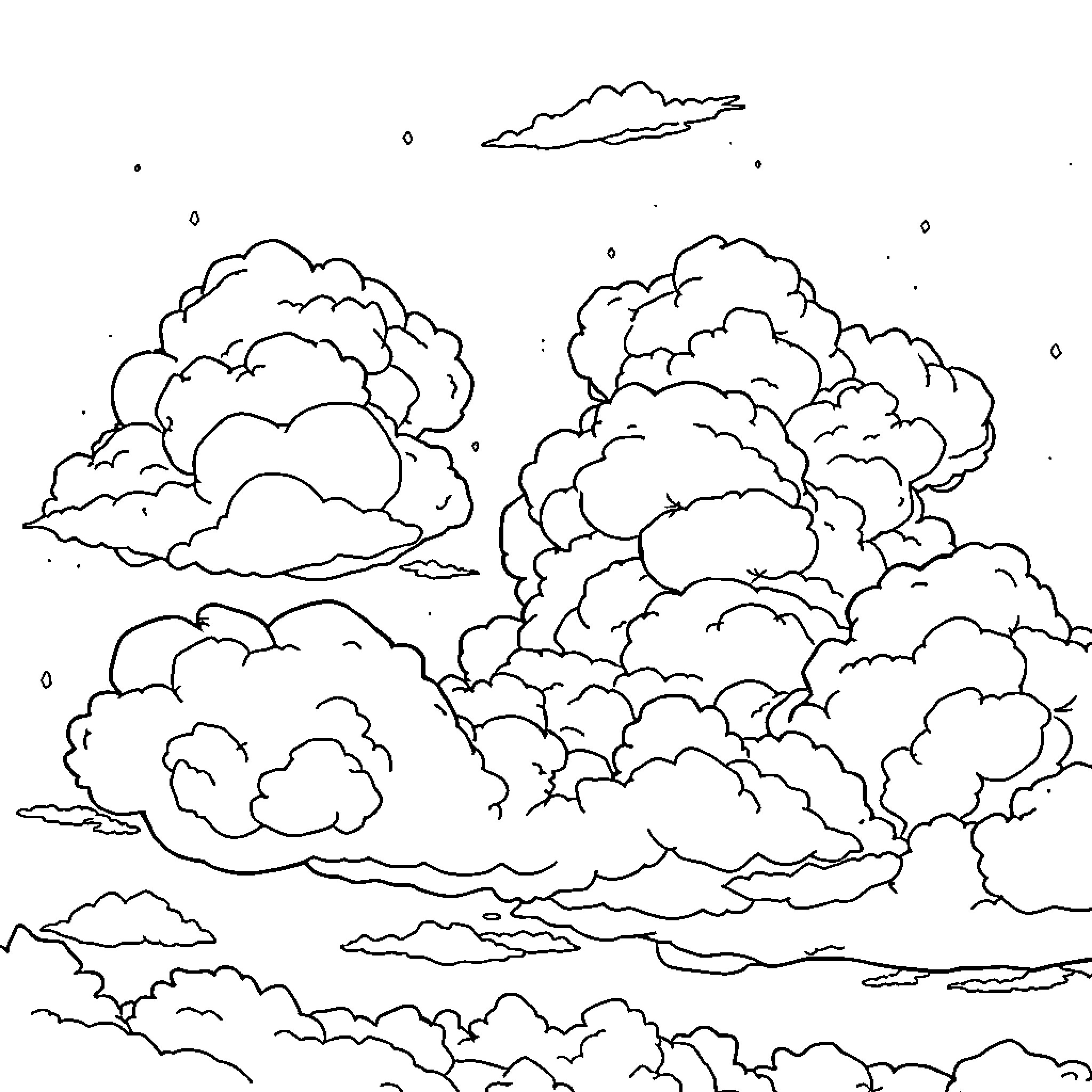 Tangerine clouds in the tranquil sky Coloring Page (free black-and-white line drawing printable PDF for all, from beginners to advanced learners, including children, teens, adults, and seniors)