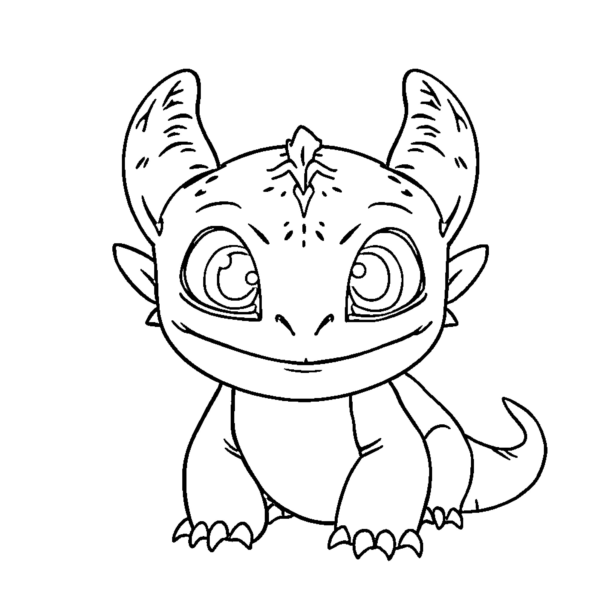 Toothless the Curious Dragon Coloring Page (free black-and-white line drawing printable PDF for all, from beginners to advanced learners, including children, teens, adults, and seniors)