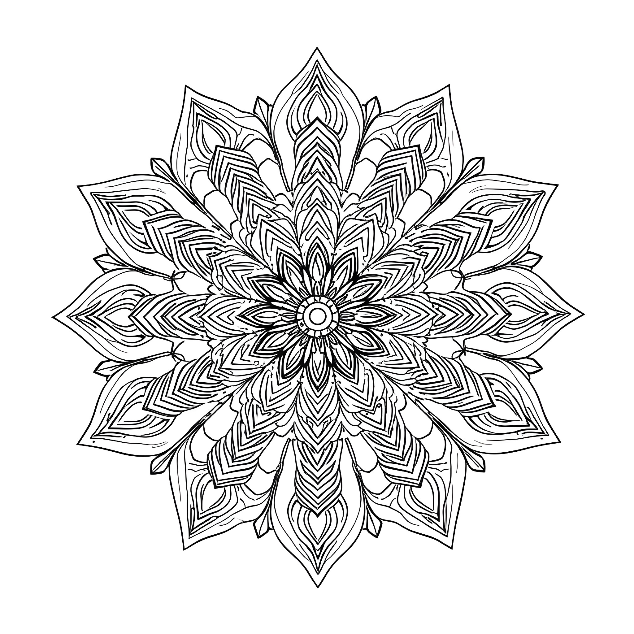 Mandala with intricate floral patterns Coloring Page (free black-and-white line drawing printable PDF for all, from beginners to advanced learners, including children, teens, adults, and seniors)