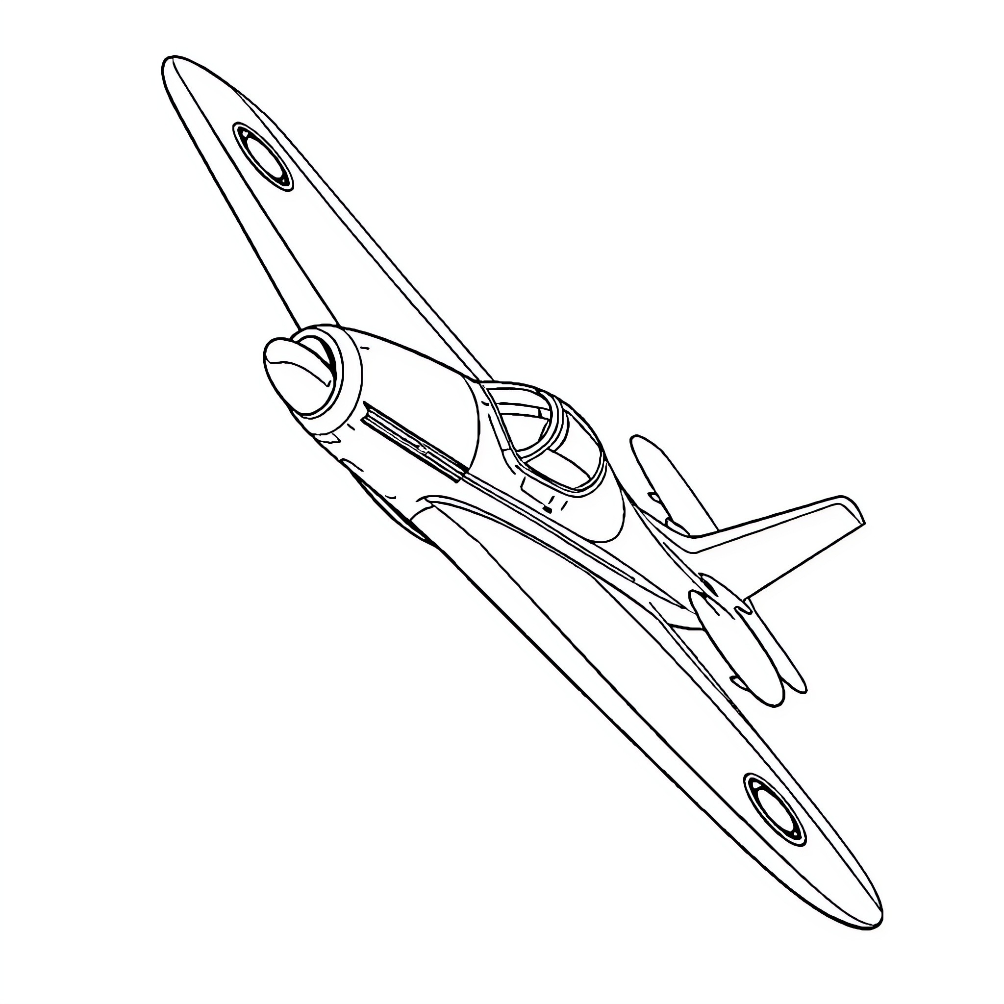 Fighter Jet Taking Off in Flight Coloring Page (free black-and-white line drawing printable PDF for all, from beginners to advanced learners, including children, teens, adults, and seniors)