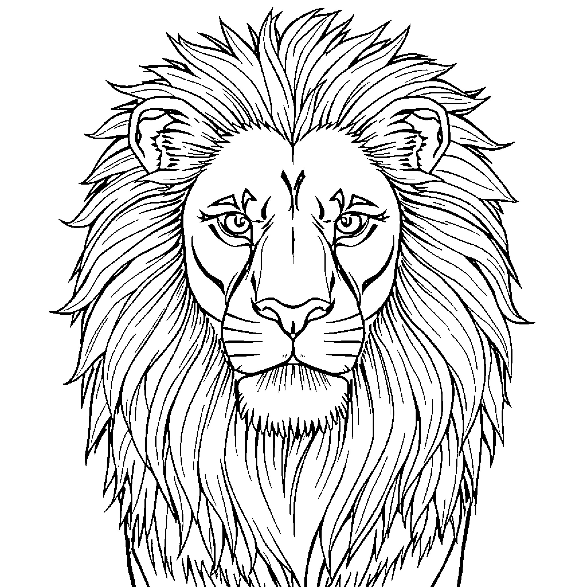 Lion with intense stare and wild mane Coloring Page (free black-and-white line drawing printable PDF for all, from beginners to advanced learners, including children, teens, adults, and seniors)