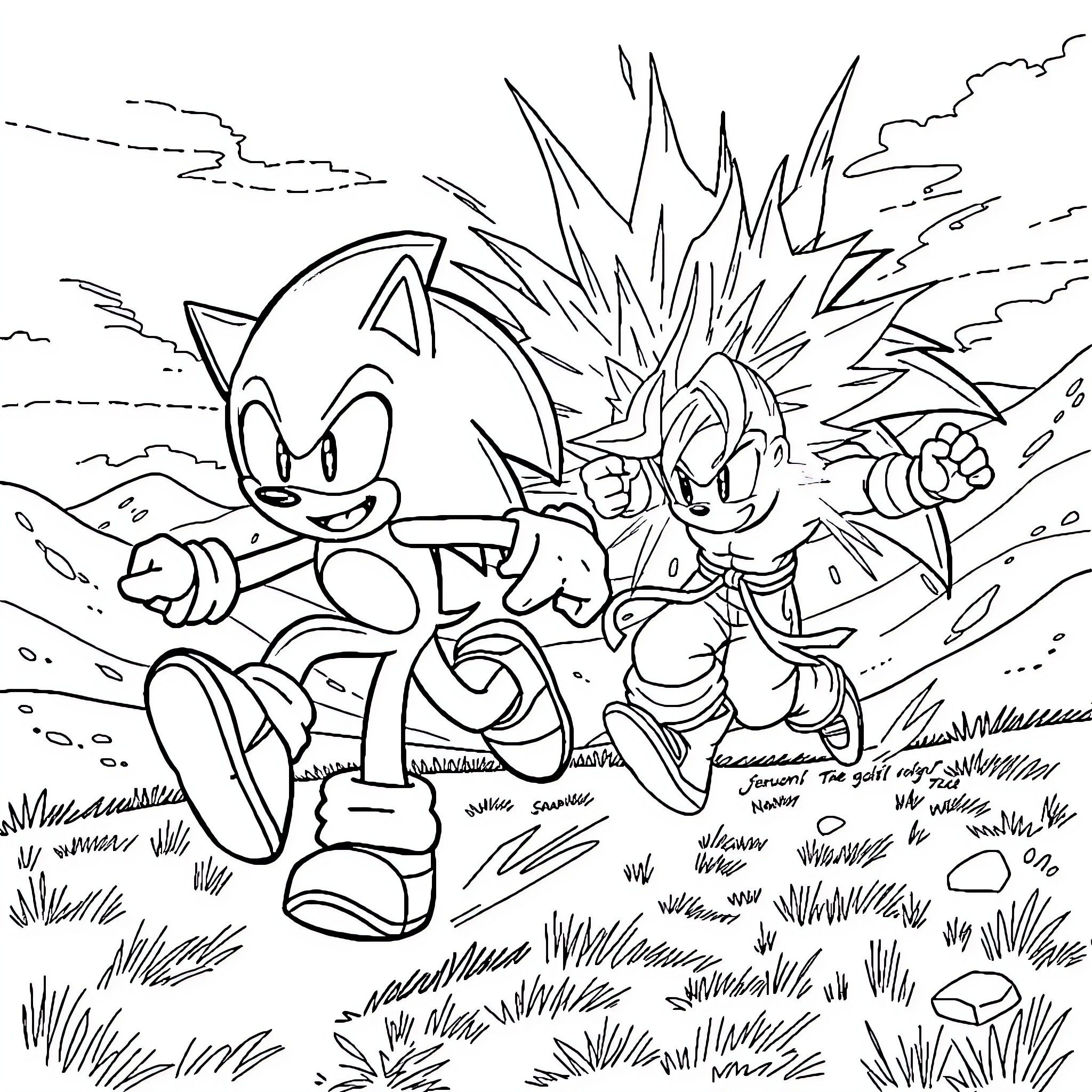 Sonic and friends engaged in action-packed adventure Coloring Page (free black-and-white line drawing printable PDF for all, from beginners to advanced learners, including children, teens, adults, and seniors)