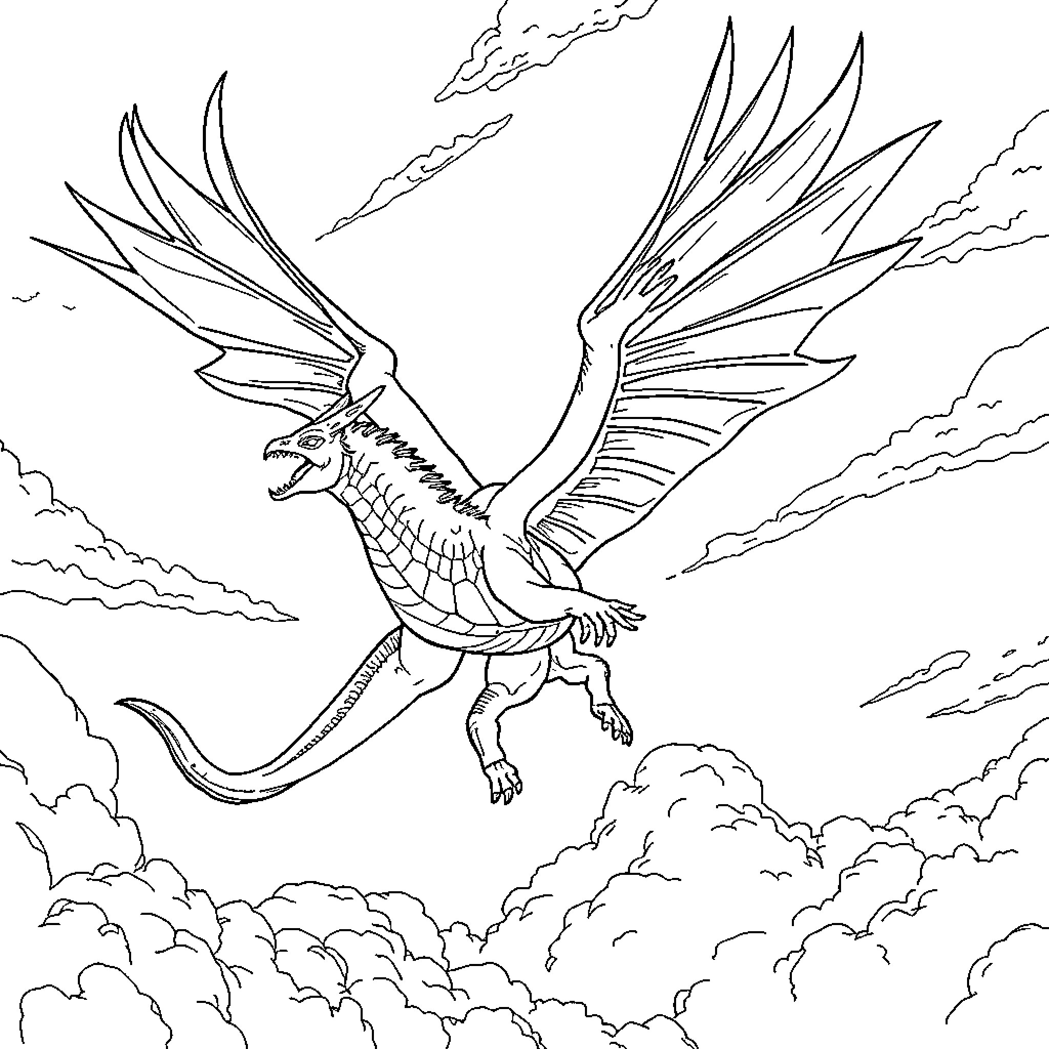 Jake Sully commanding a winged creature in flight Coloring Page (free black-and-white line drawing printable PDF for all, from beginners to advanced learners, including children, teens, adults, and seniors)