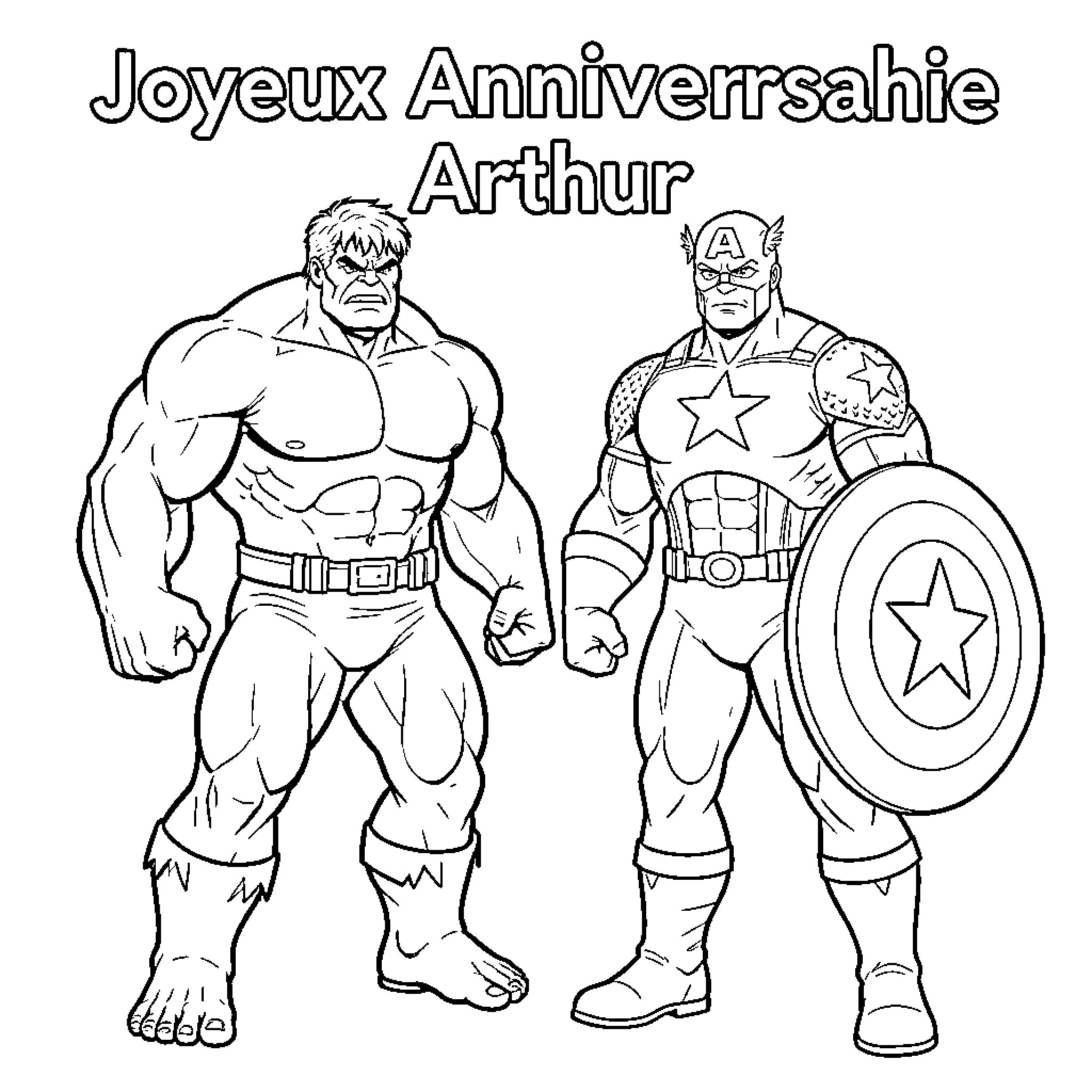 Hulk and Captain America standing heroically side by side Coloring Page (free black-and-white line drawing printable PDF for all, from beginners to advanced learners, including children, teens, adults, and seniors)