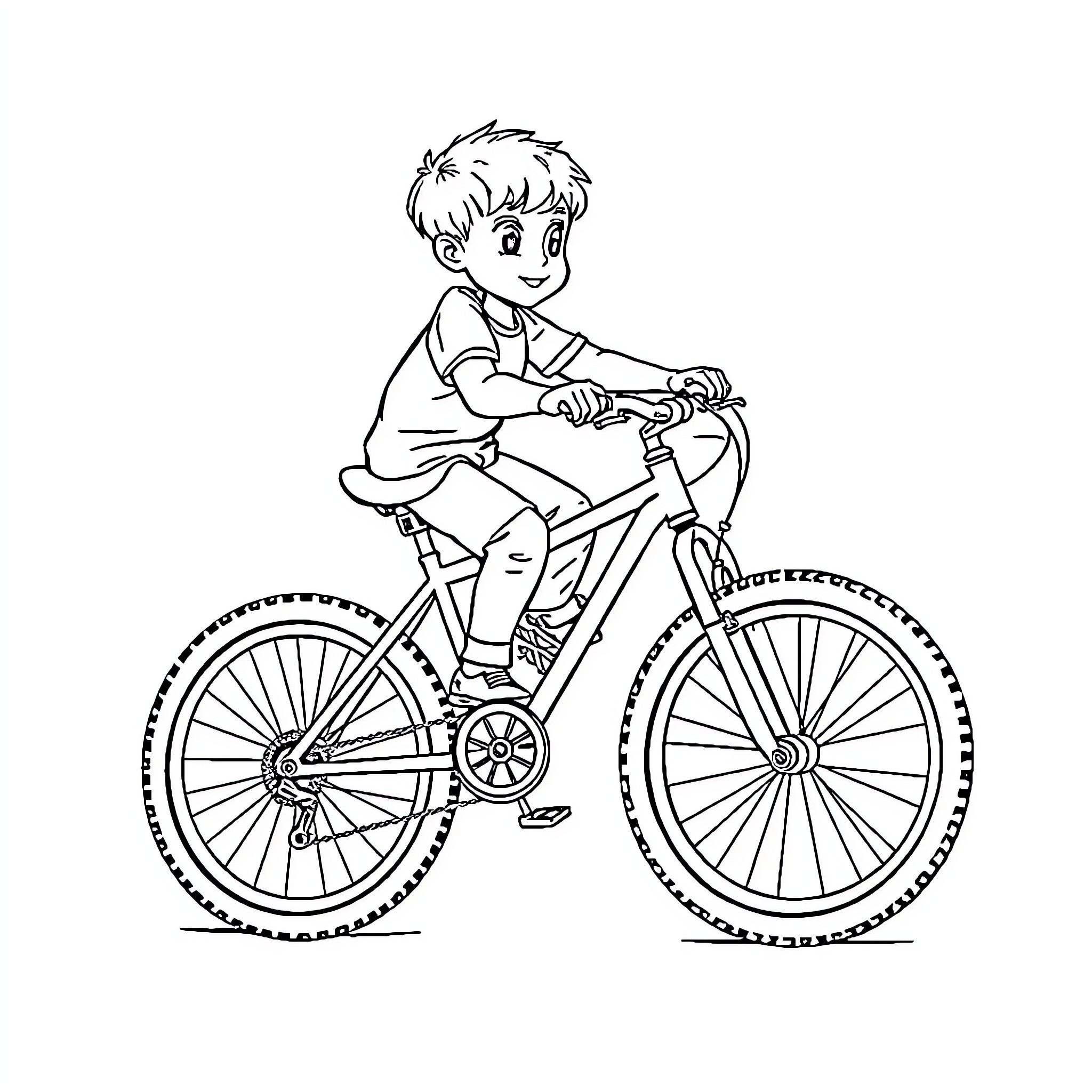Bicycle rider enjoying the ride Coloring Page (free black-and-white line drawing printable PDF for all, from beginners to advanced learners, including children, teens, adults, and seniors)