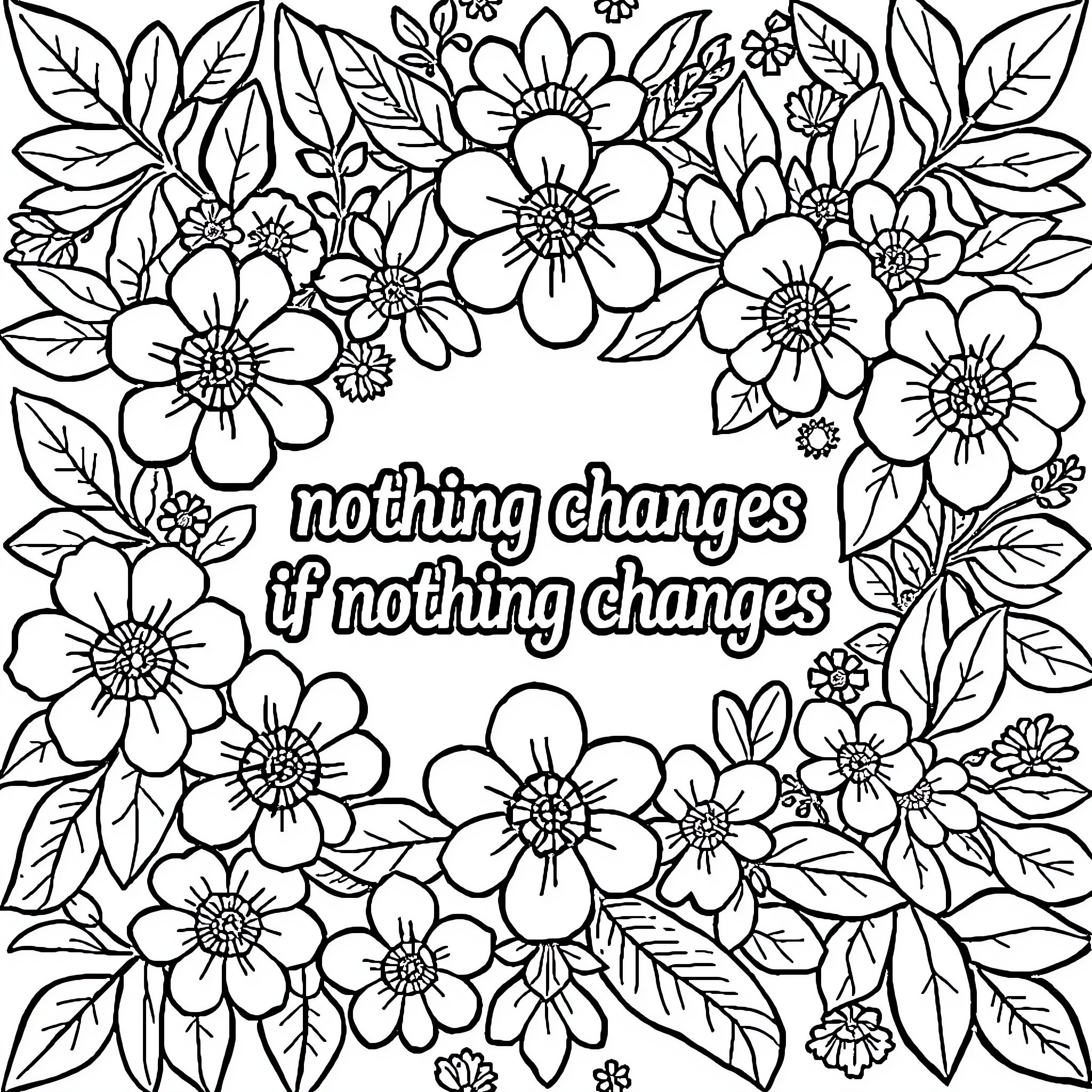 Floral pattern with motivational quote Coloring Page (free black-and-white line drawing printable PDF for all, from beginners to advanced learners, including children, teens, adults, and seniors)