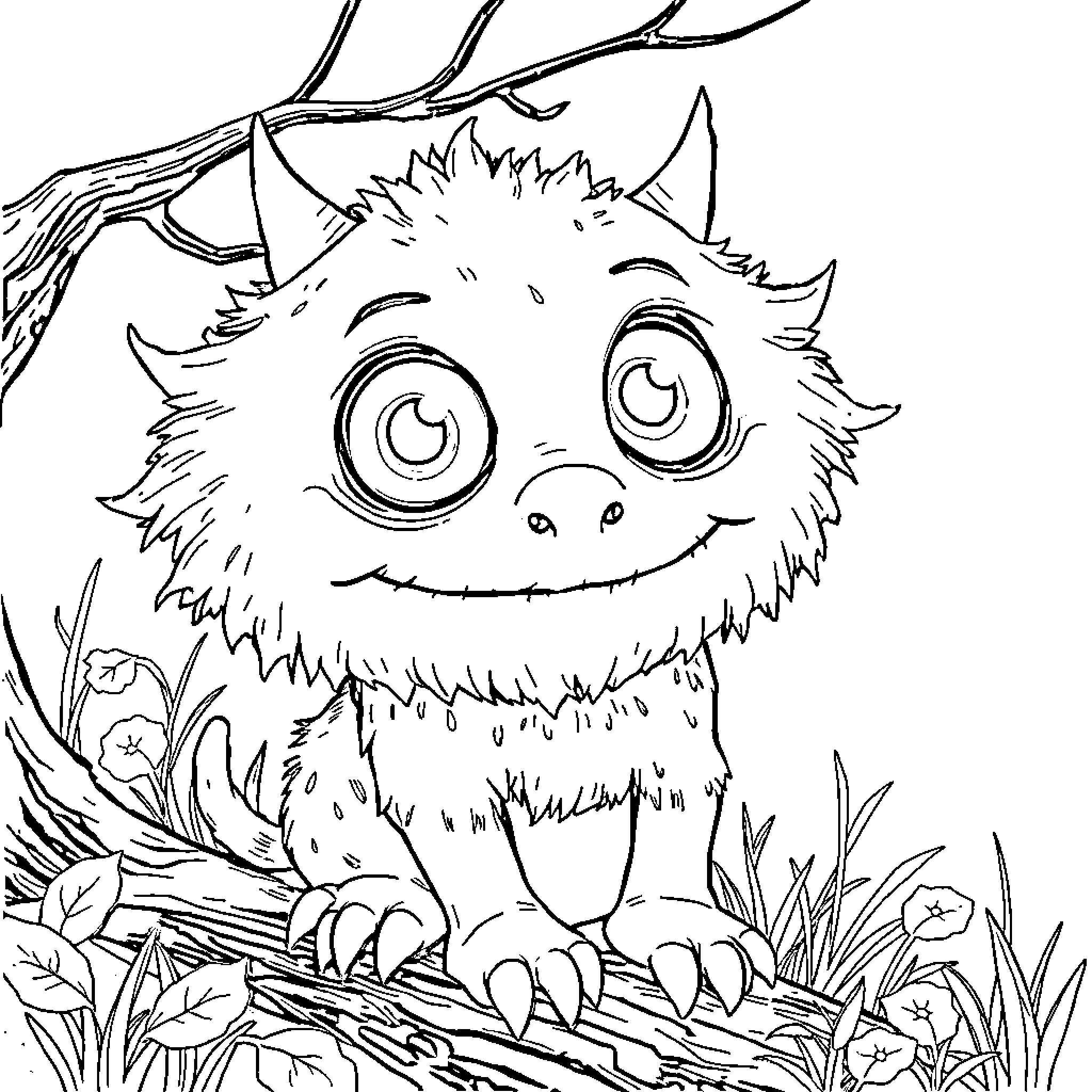 Labubu's playful adventure in the nature Coloring Page (free black-and-white line drawing printable PDF for all, from beginners to advanced learners, including children, teens, adults, and seniors)