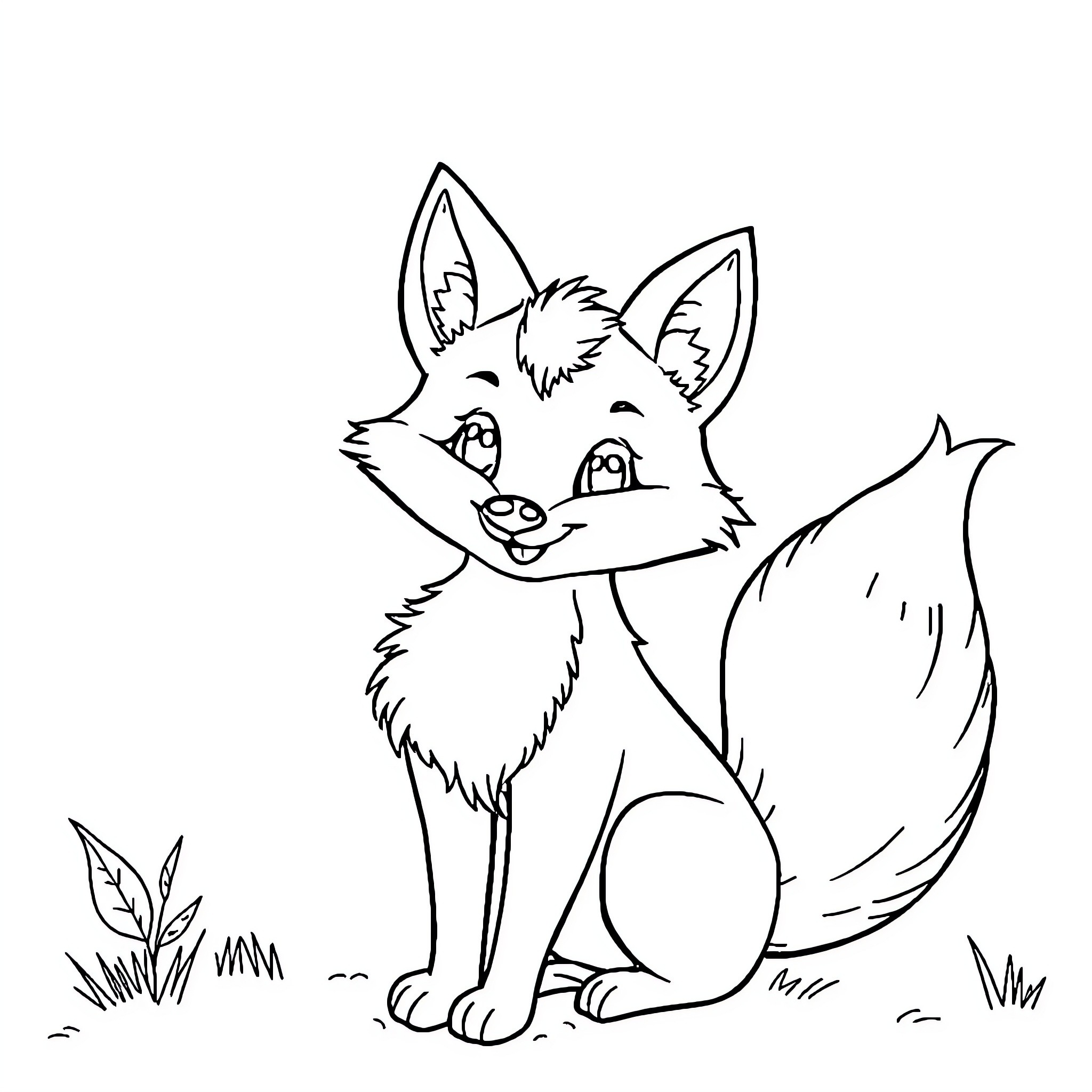 Fox exploring the outdoors playfully Coloring Page (free black-and-white line drawing printable PDF for all, from beginners to advanced learners, including children, teens, adults, and seniors)