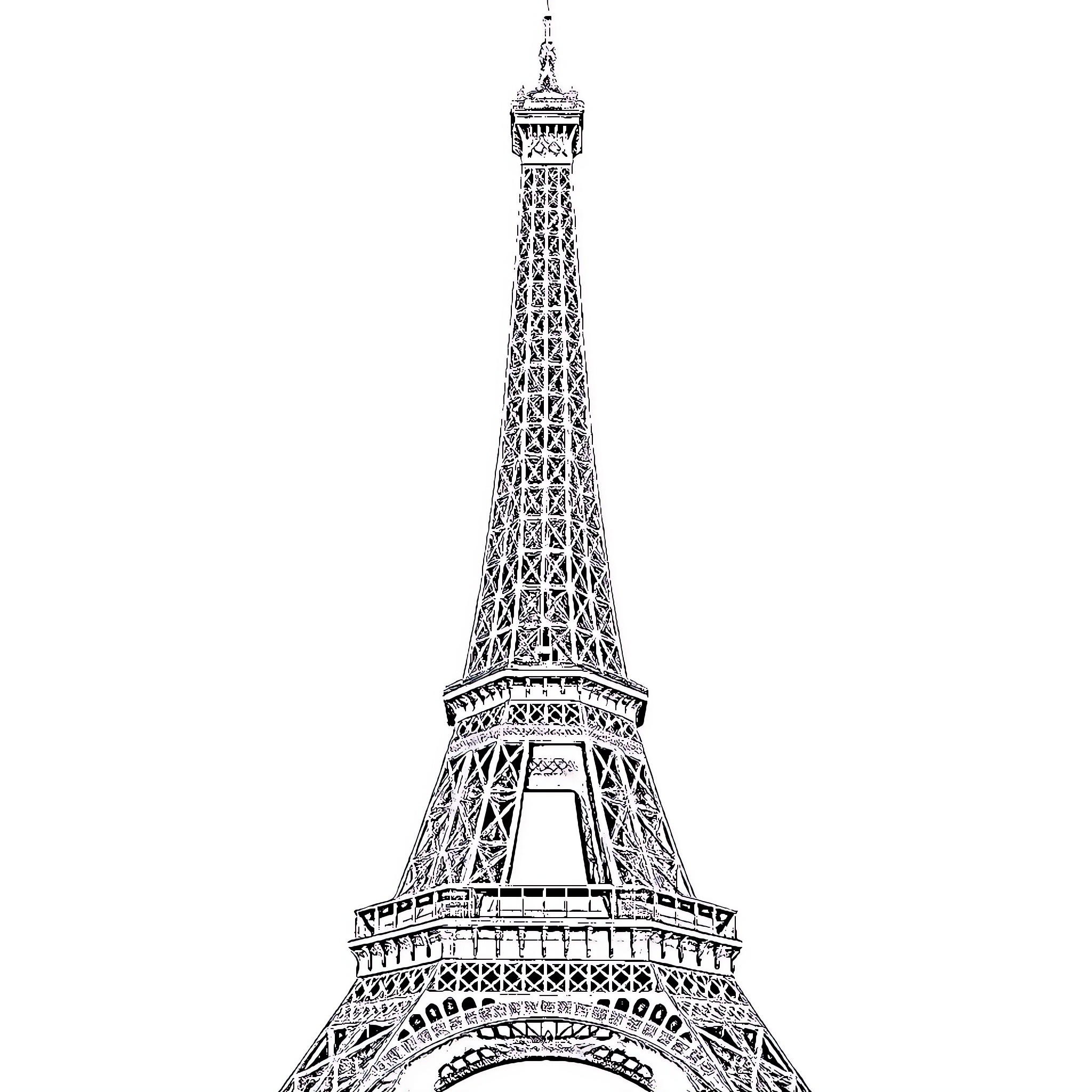 Eiffel Tower in simple black and white outline Coloring Page (free black-and-white line drawing printable PDF for all, from beginners to advanced learners, including children, teens, adults, and seniors)
