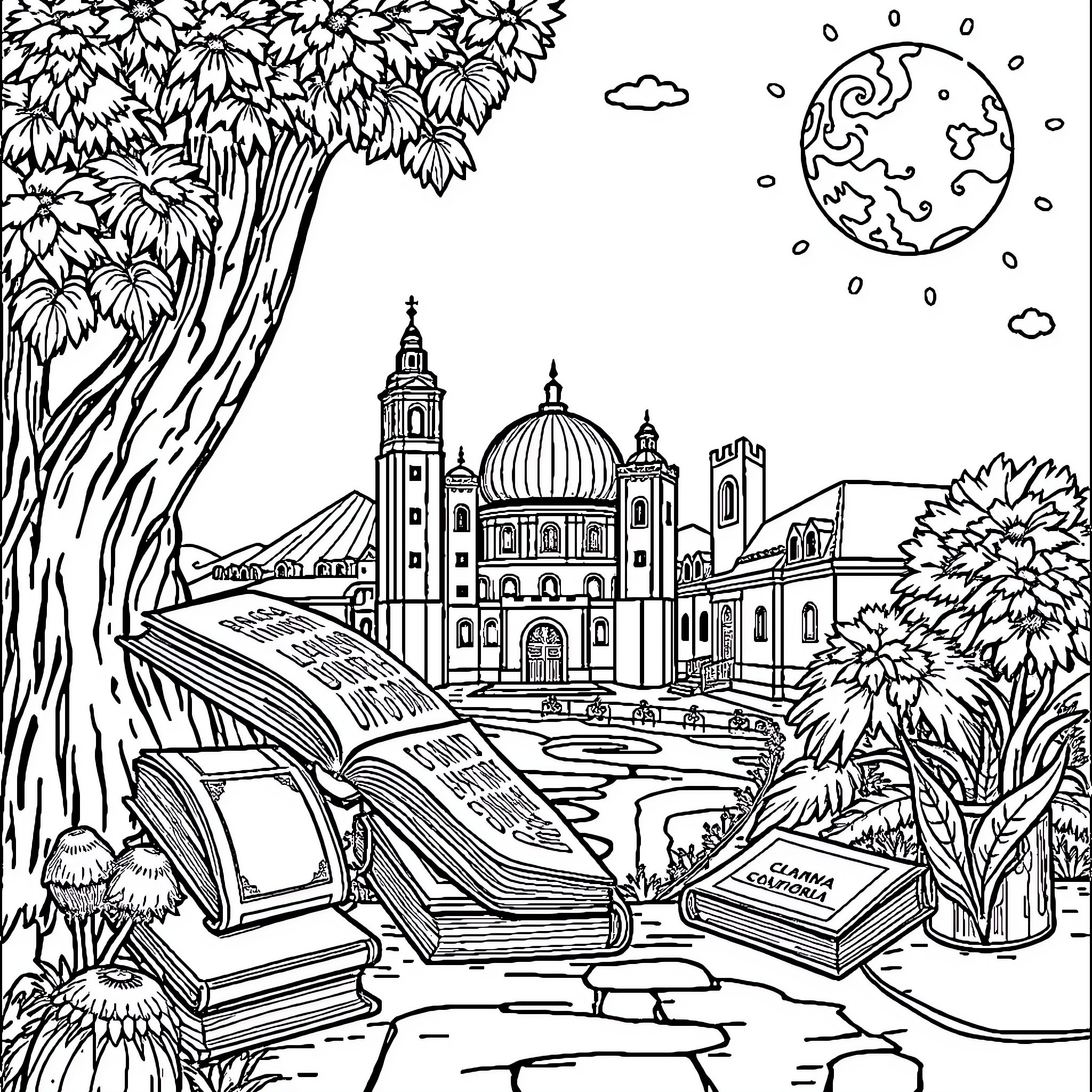 Geography and History of an Ancient City Coloring Page (free black-and-white line drawing printable PDF for all, from beginners to advanced learners, including children, teens, adults, and seniors)