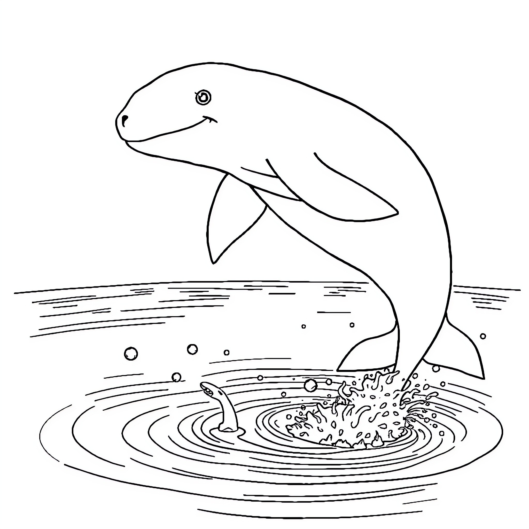 Whale splashing joyfully in the water Coloring Page (free black-and-white line drawing printable PDF for all, from beginners to advanced learners, including children, teens, adults, and seniors)