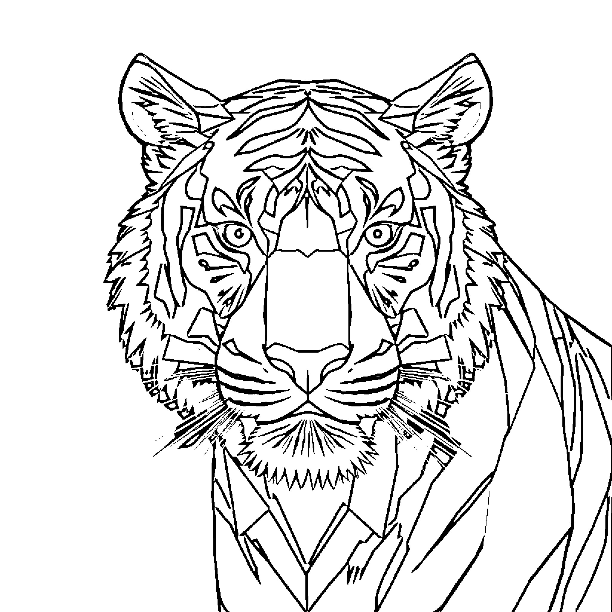 Tiger in striking pose and intense expression Coloring Page (free black-and-white line drawing printable PDF for all, from beginners to advanced learners, including children, teens, adults, and seniors)