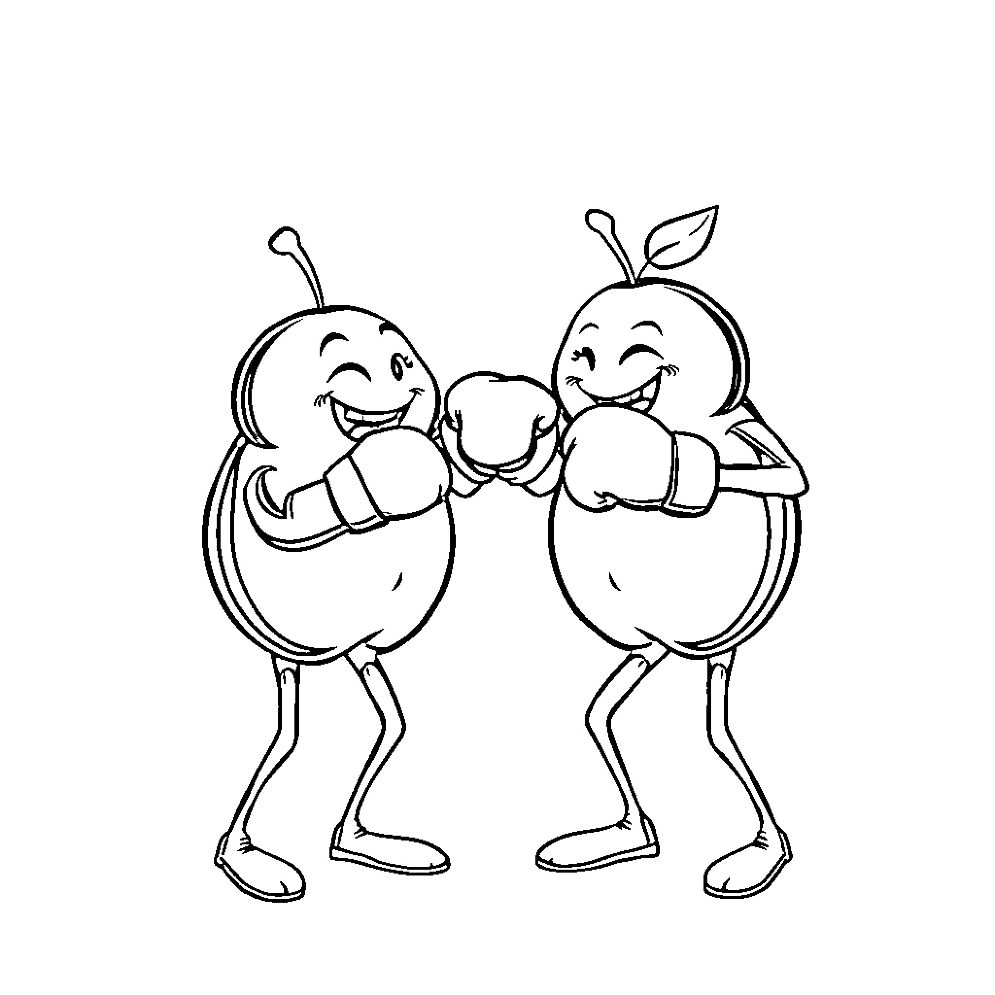 Apple friends enjoying together Coloring Page (free black-and-white line drawing printable PDF for all, from beginners to advanced learners, including children, teens, adults, and seniors)