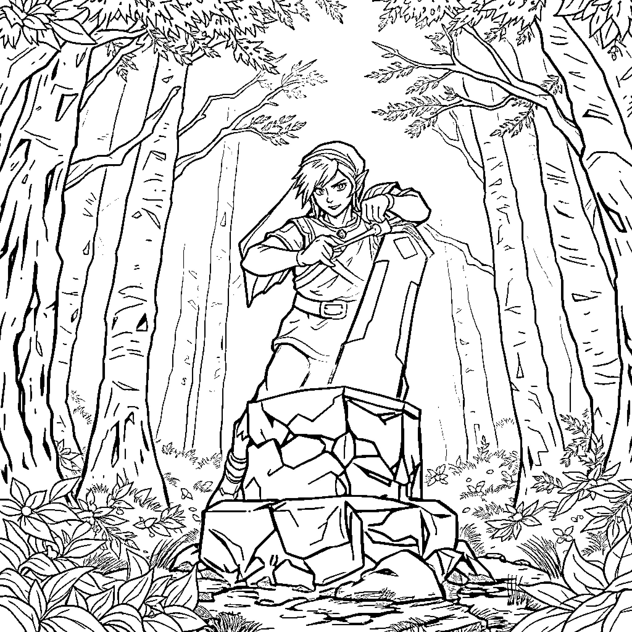 Link in the Mystical Forest Coloring Page (free black-and-white line drawing printable PDF for all, from beginners to advanced learners, including children, teens, adults, and seniors)