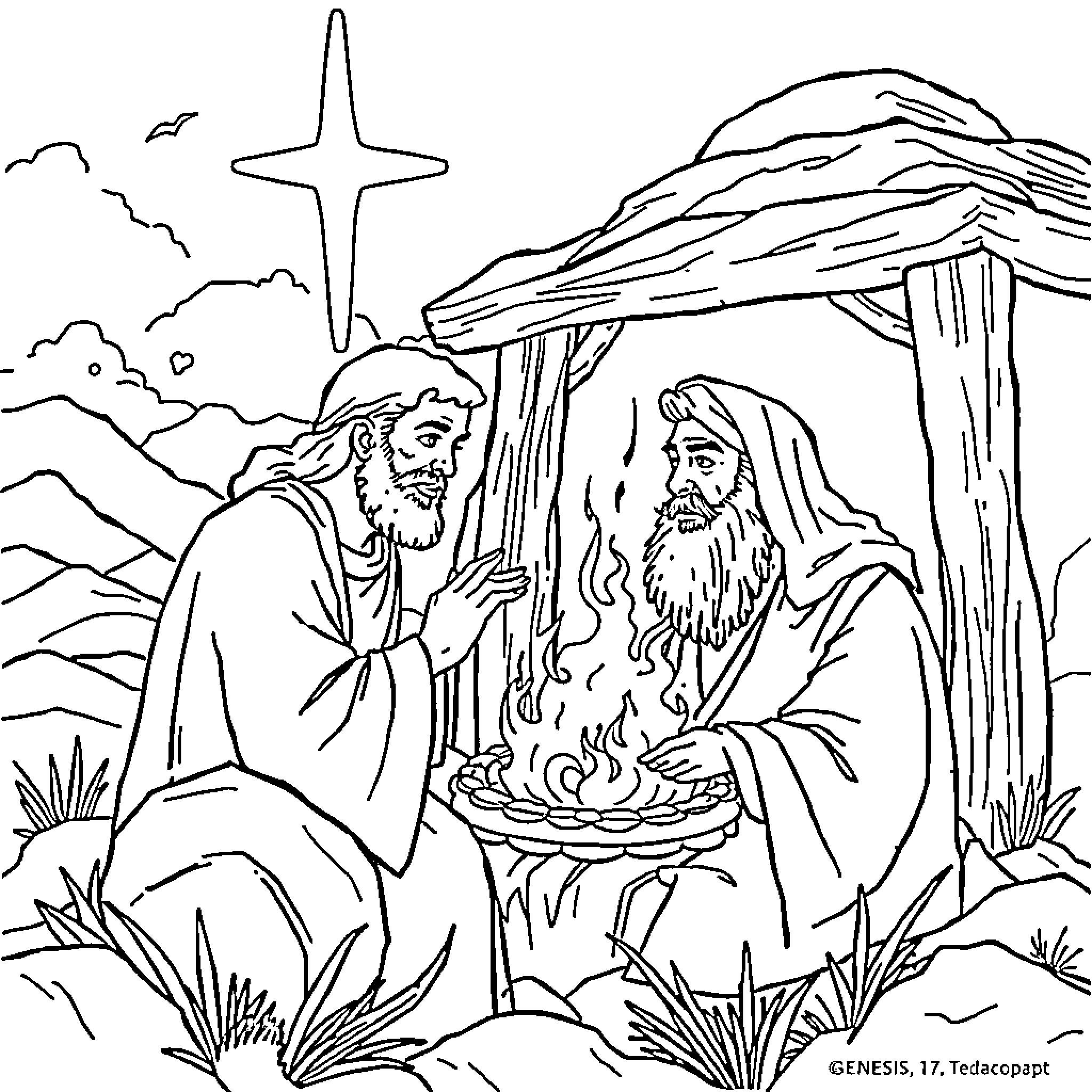 Genesis 17: God's Covenant with Abraham Coloring Page (free black-and-white line drawing printable PDF for all, from beginners to advanced learners, including children, teens, adults, and seniors)