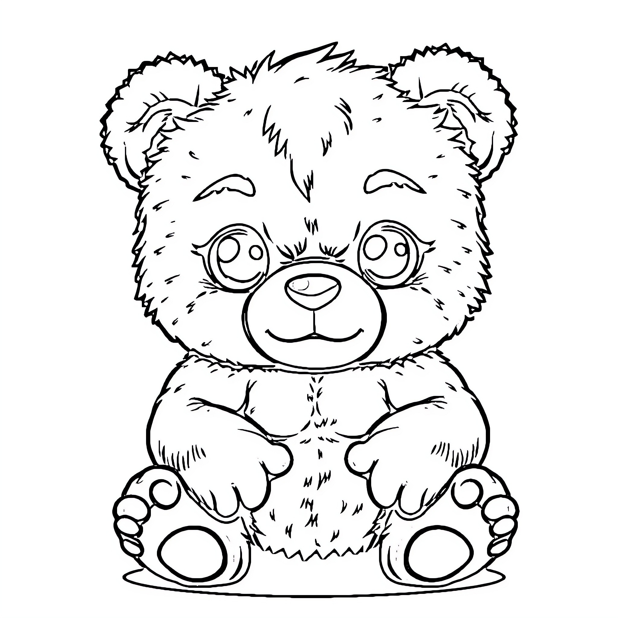 Teddy Bear sitting and smiling happily Coloring Page (free black-and-white line drawing printable PDF for all, from beginners to advanced learners, including children, teens, adults, and seniors)