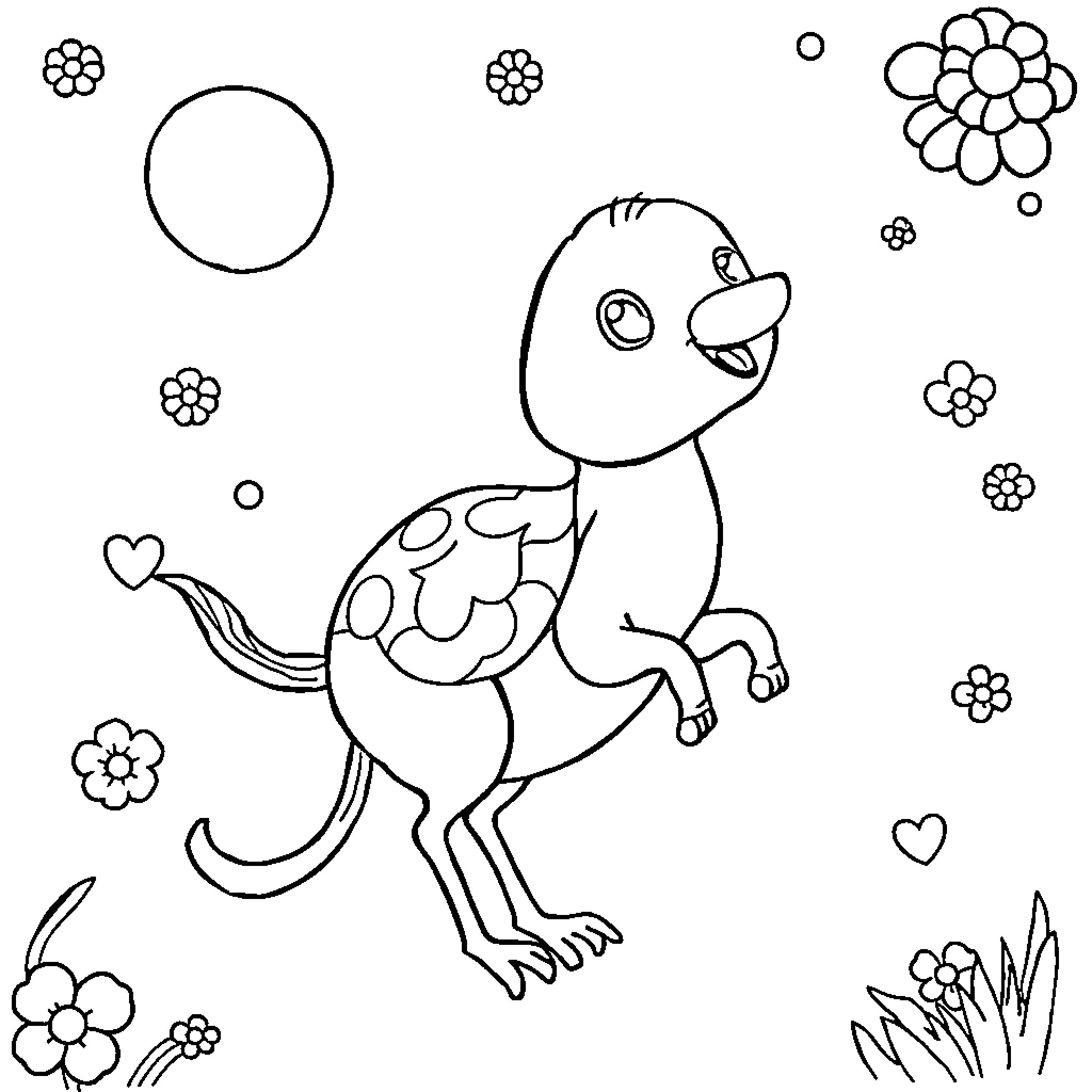 Drawing of a quirky cartoon animal in a nature scene Coloring Page (free black-and-white line drawing printable PDF for all, from beginners to advanced learners, including children, teens, adults, and seniors)