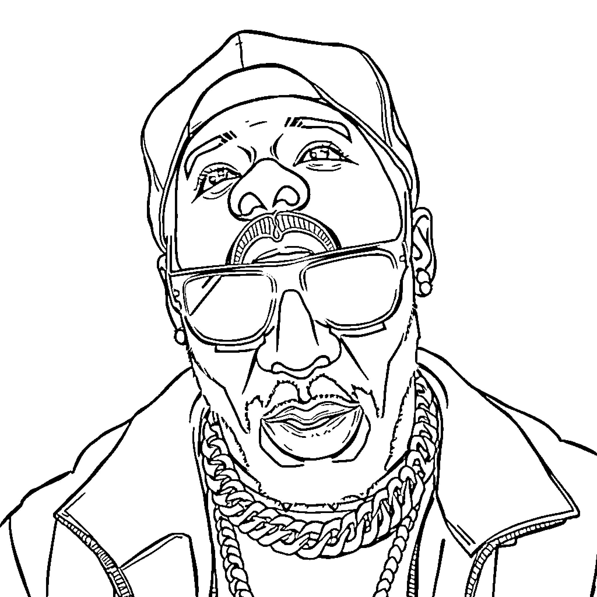 Kodak Black in Expressive Pose Coloring Page (free black-and-white line drawing printable PDF for all, from beginners to advanced learners, including children, teens, adults, and seniors)