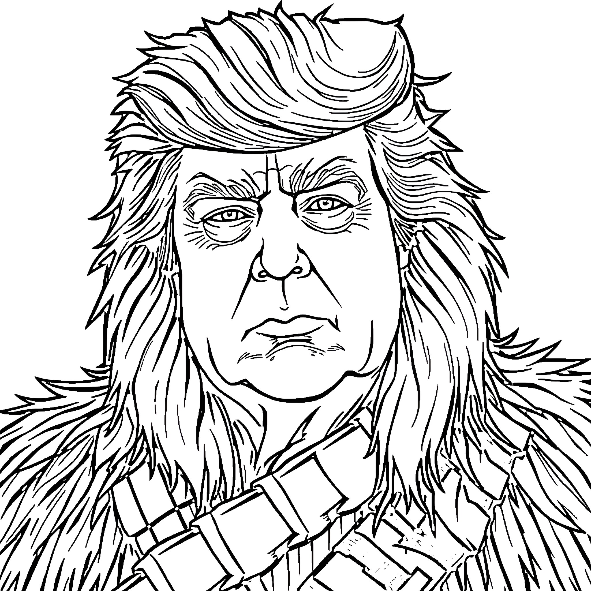 Donald Trump in a Pensive Expression Coloring Page (free black-and-white line drawing printable PDF for all, from beginners to advanced learners, including children, teens, adults, and seniors)
