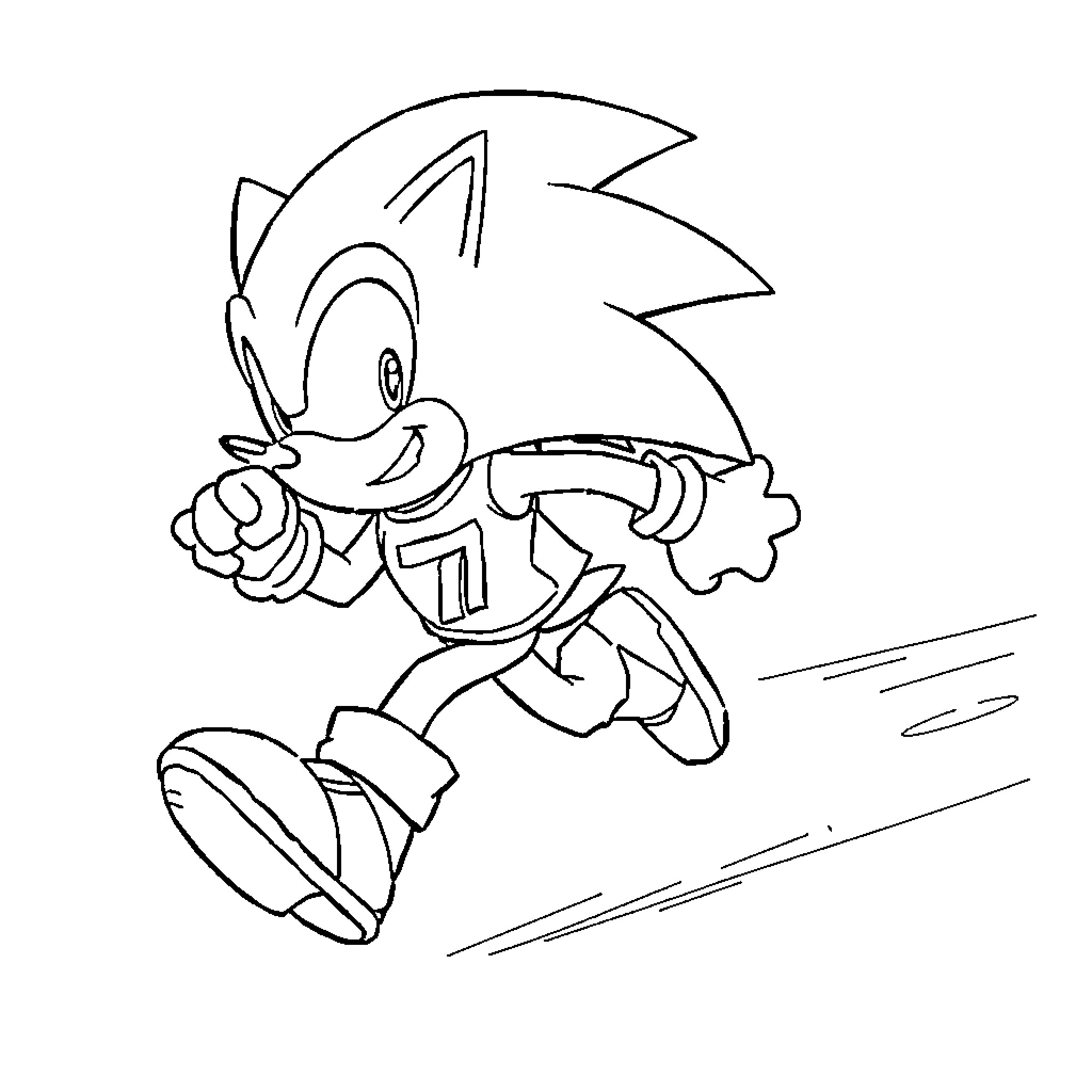 Sonic running with enthusiasm Coloring Page (free black-and-white line drawing printable PDF for all, from beginners to advanced learners, including children, teens, adults, and seniors)