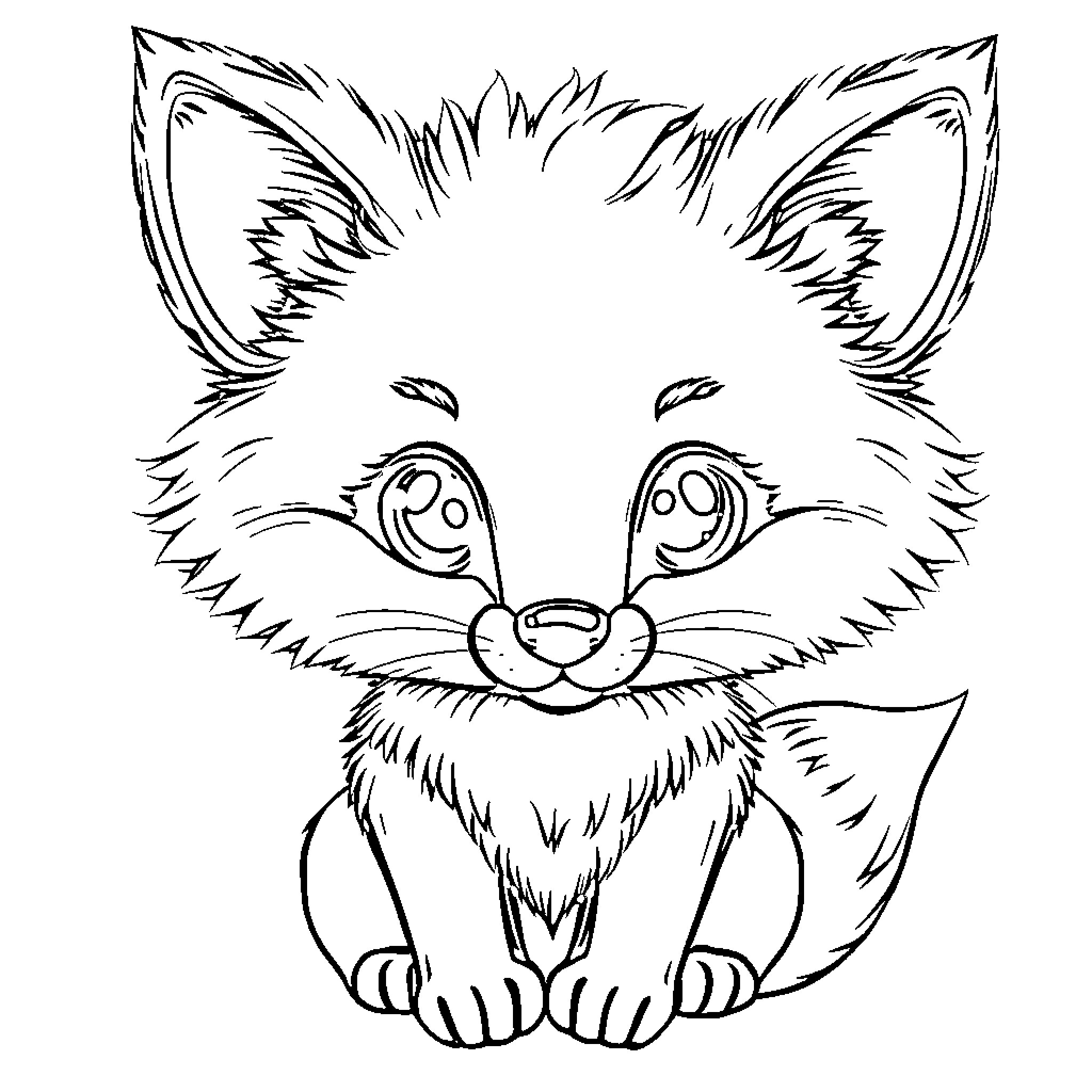 Fox smiling happily in a sketch-like illustration Coloring Page (free black-and-white line drawing printable PDF for all, from beginners to advanced learners, including children, teens, adults, and seniors)