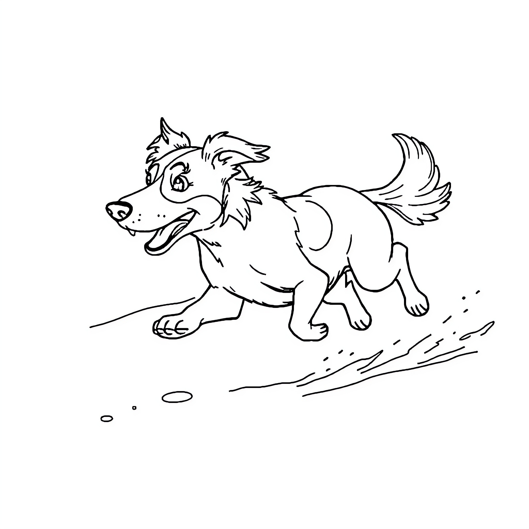 Perro playing joyfully in the outdoors Coloring Page (free black-and-white line drawing printable PDF for all, from beginners to advanced learners, including children, teens, adults, and seniors)