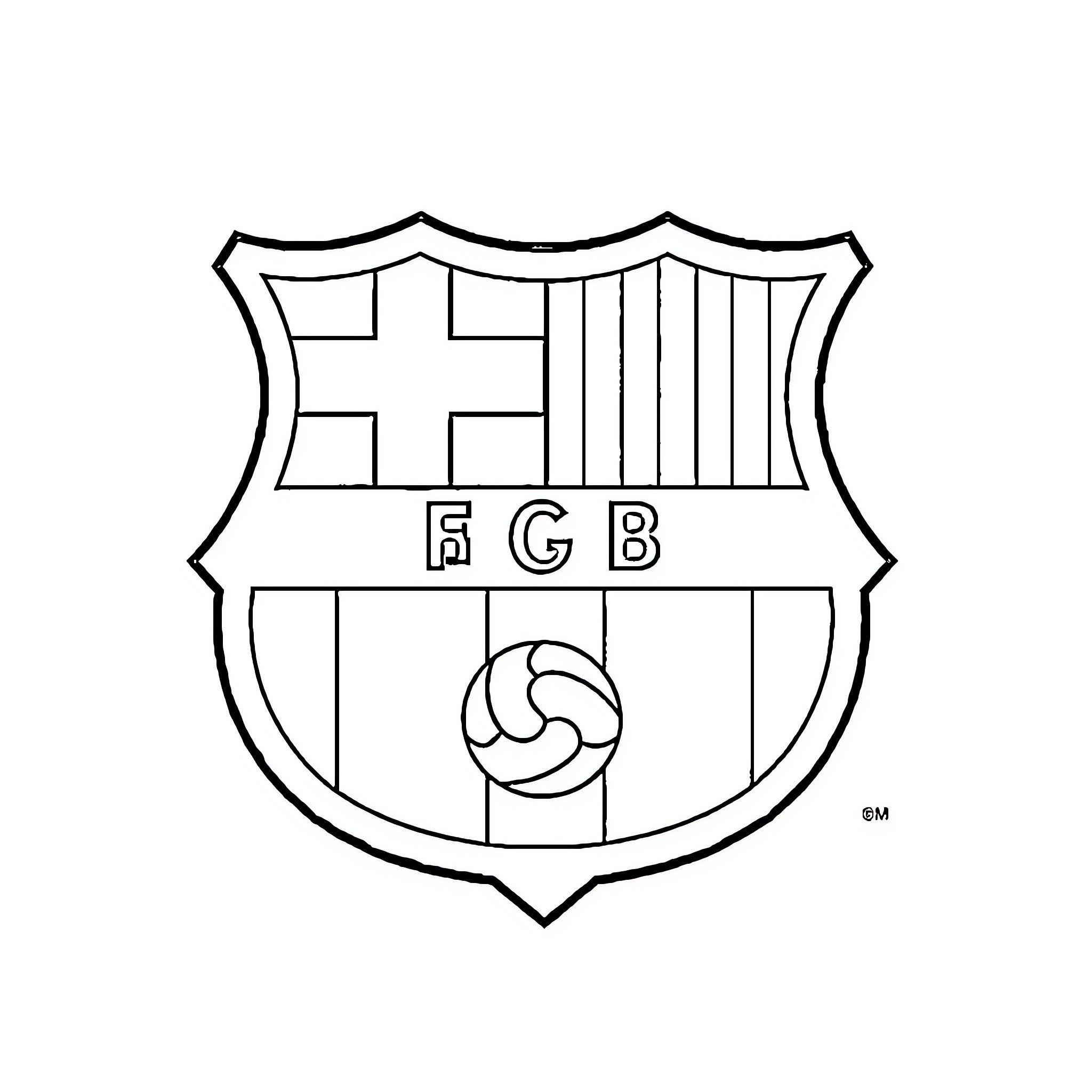 Barcelona FC soccer club logo Coloring Page (free black-and-white line drawing printable PDF for all, from beginners to advanced learners, including children, teens, adults, and seniors)