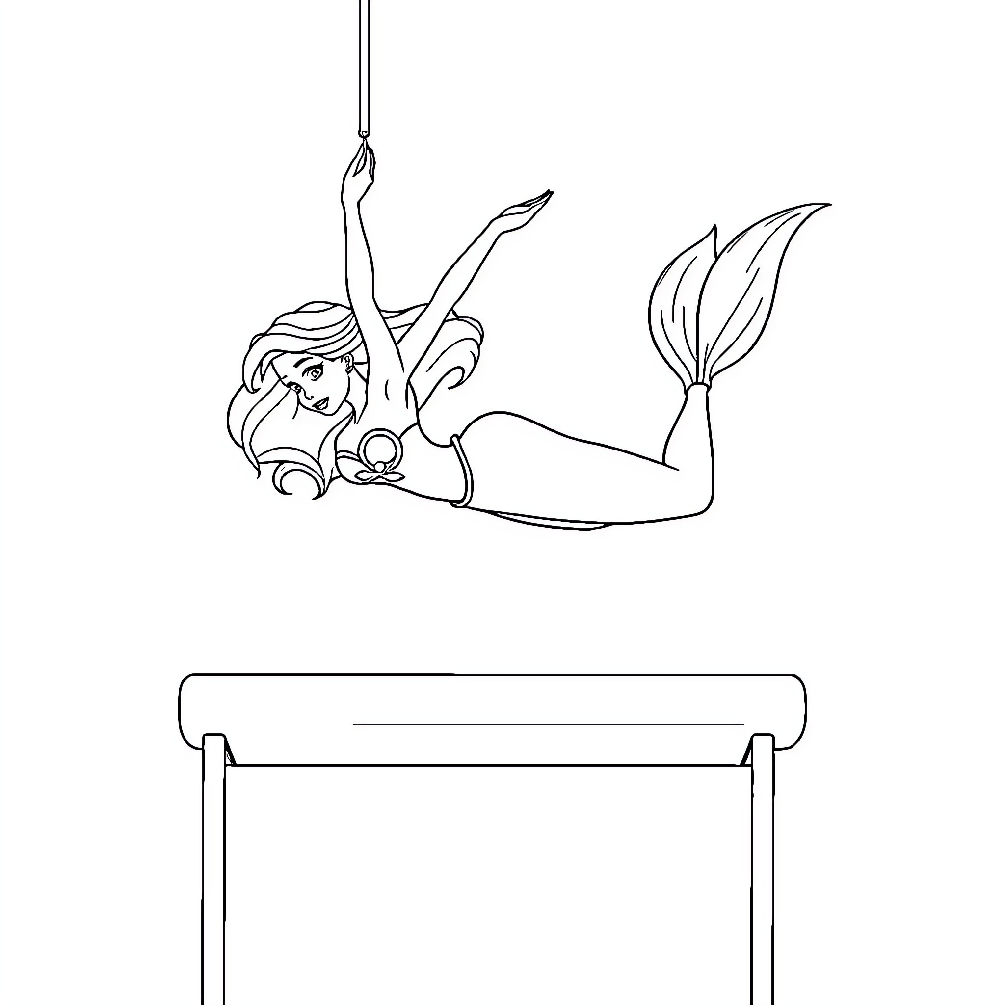 Ariel relaxing on a diving board Coloring Page (free black-and-white line drawing printable PDF for all, from beginners to advanced learners, including children, teens, adults, and seniors)