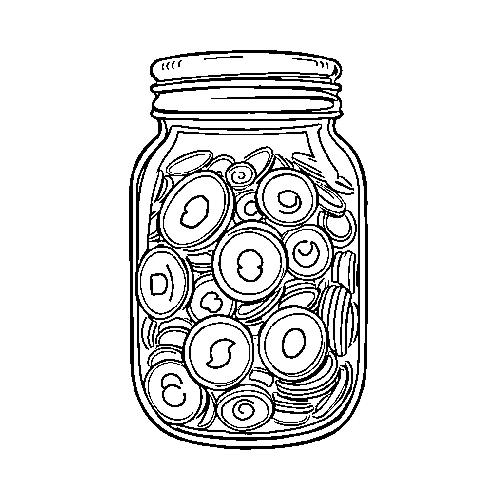 Money in a Jar Coloring Page (free black-and-white line drawing printable PDF for all, from beginners to advanced learners, including children, teens, adults, and seniors)