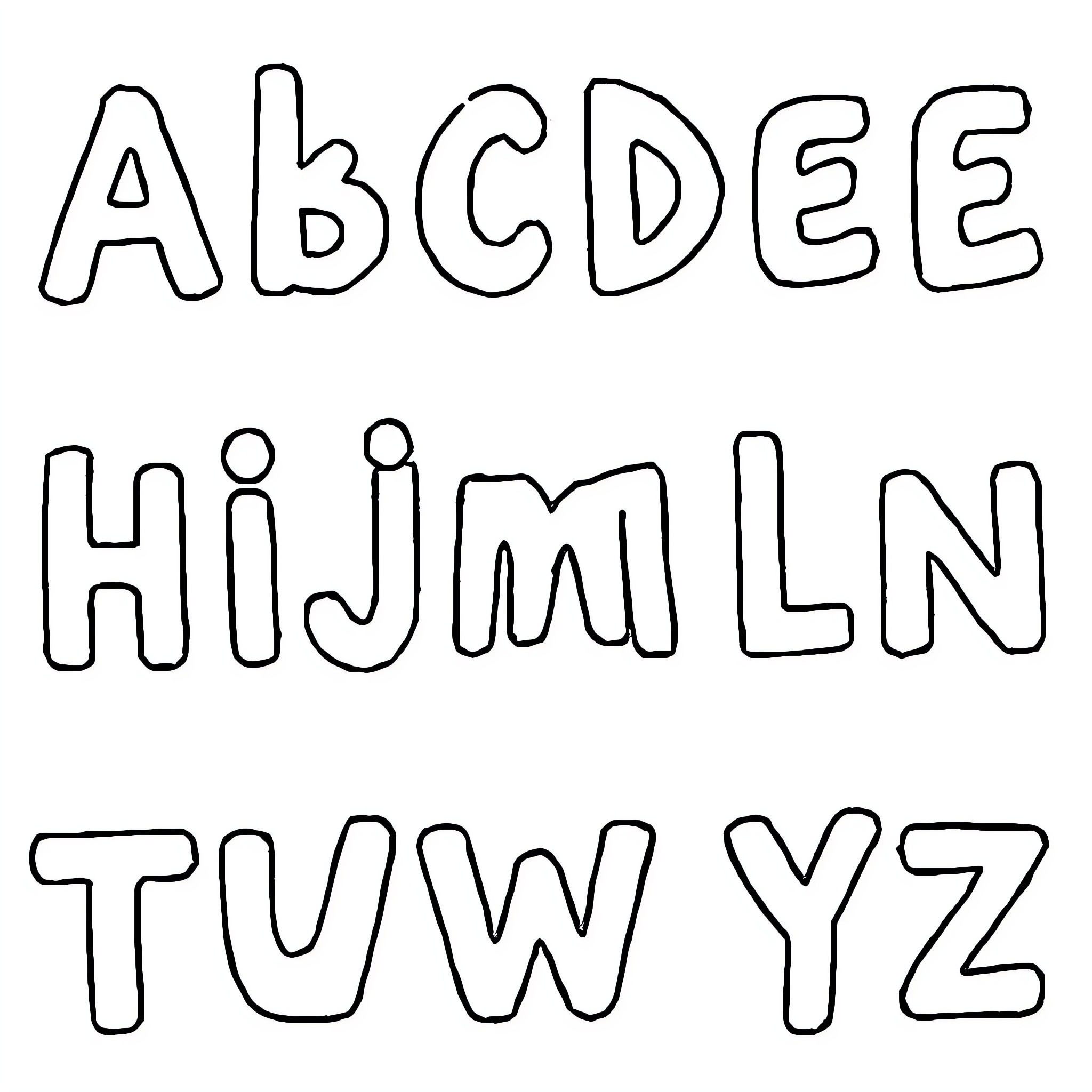 Letter writing practice with playful font Coloring Page (free black-and-white line drawing printable PDF for all, from beginners to advanced learners, including children, teens, adults, and seniors)