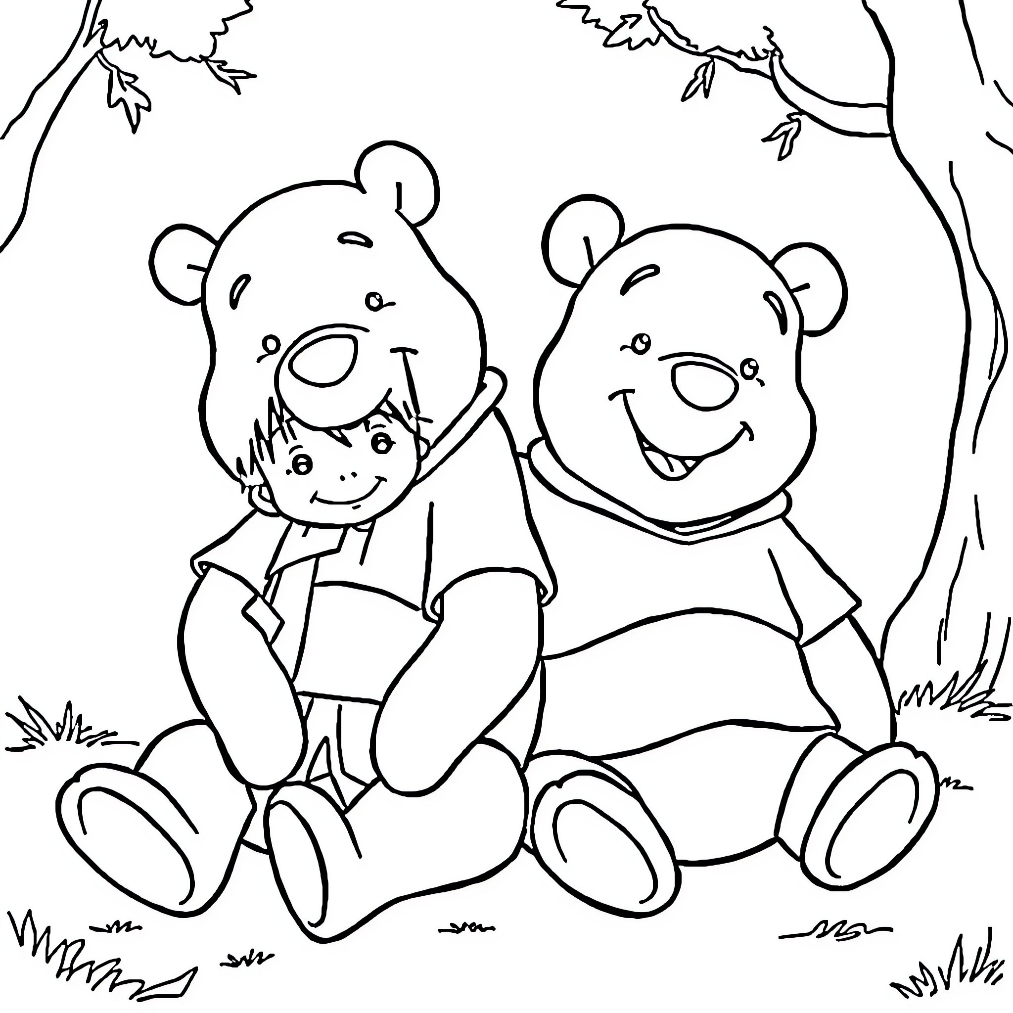 Winnie The Pooh and friends enjoying the outdoors Coloring Page (free black-and-white line drawing printable PDF for all, from beginners to advanced learners, including children, teens, adults, and seniors)
