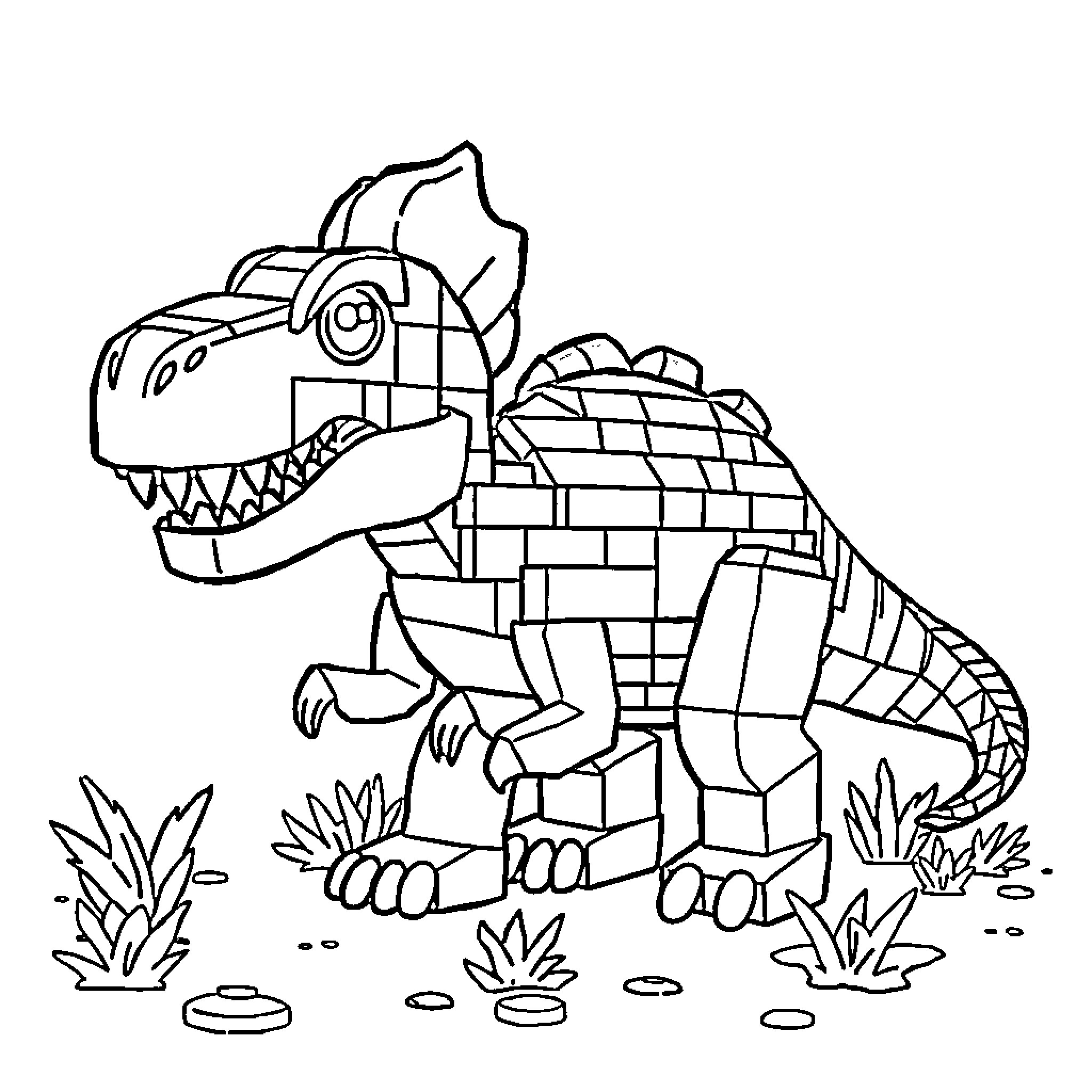 Dino dinosaur playing in the wild Coloring Page (free black-and-white line drawing printable PDF for all, from beginners to advanced learners, including children, teens, adults, and seniors)