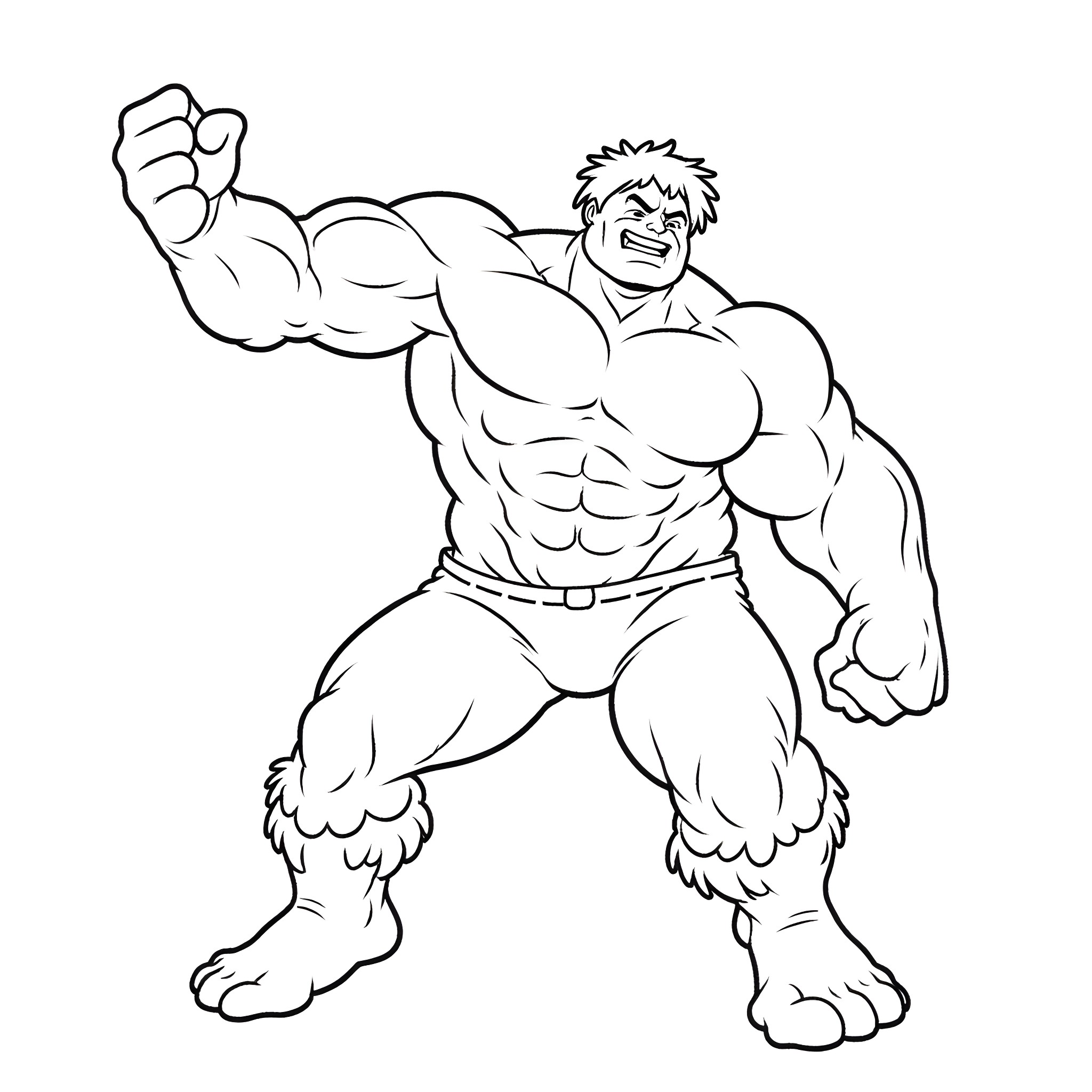 Hulk Charging Forward with Determination Coloring Page (free black-and-white line drawing printable PDF for all, from beginners to advanced learners, including children, teens, adults, and seniors)