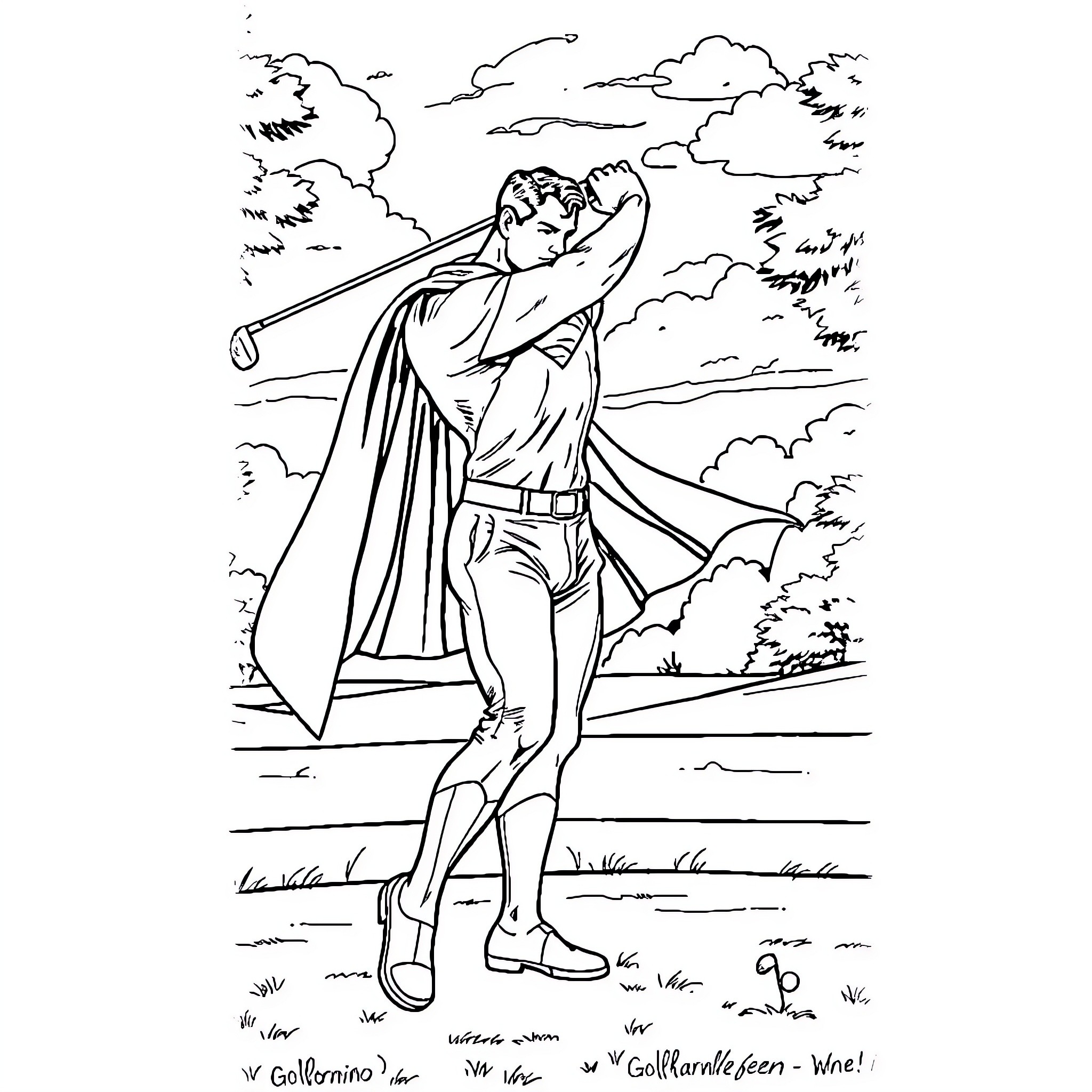Superman leaps heroically into action Coloring Page (free black-and-white line drawing printable PDF for all, from beginners to advanced learners, including children, teens, adults, and seniors)