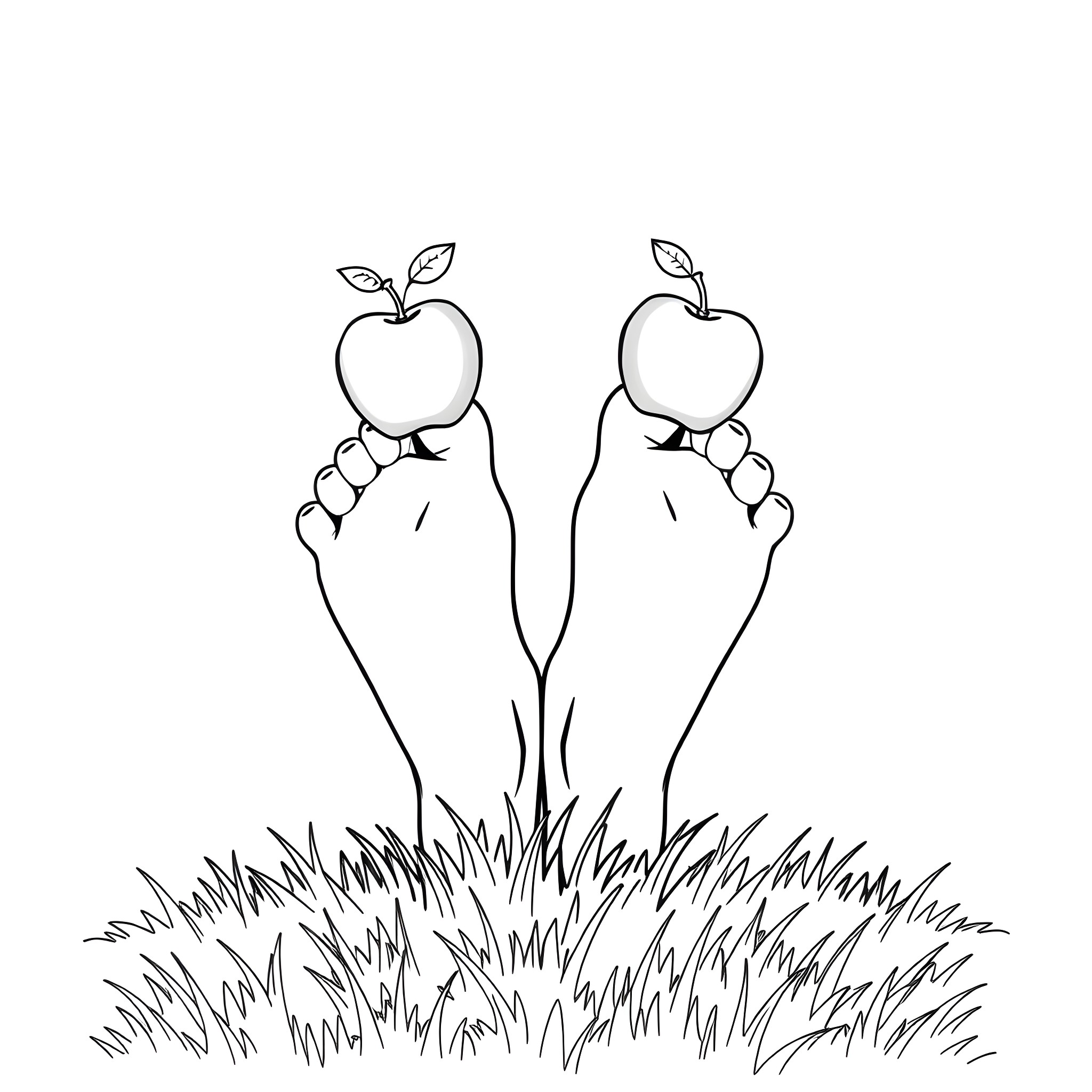 Apple feet in tall grass Coloring Page (free black-and-white line drawing printable PDF for all, from beginners to advanced learners, including children, teens, adults, and seniors)