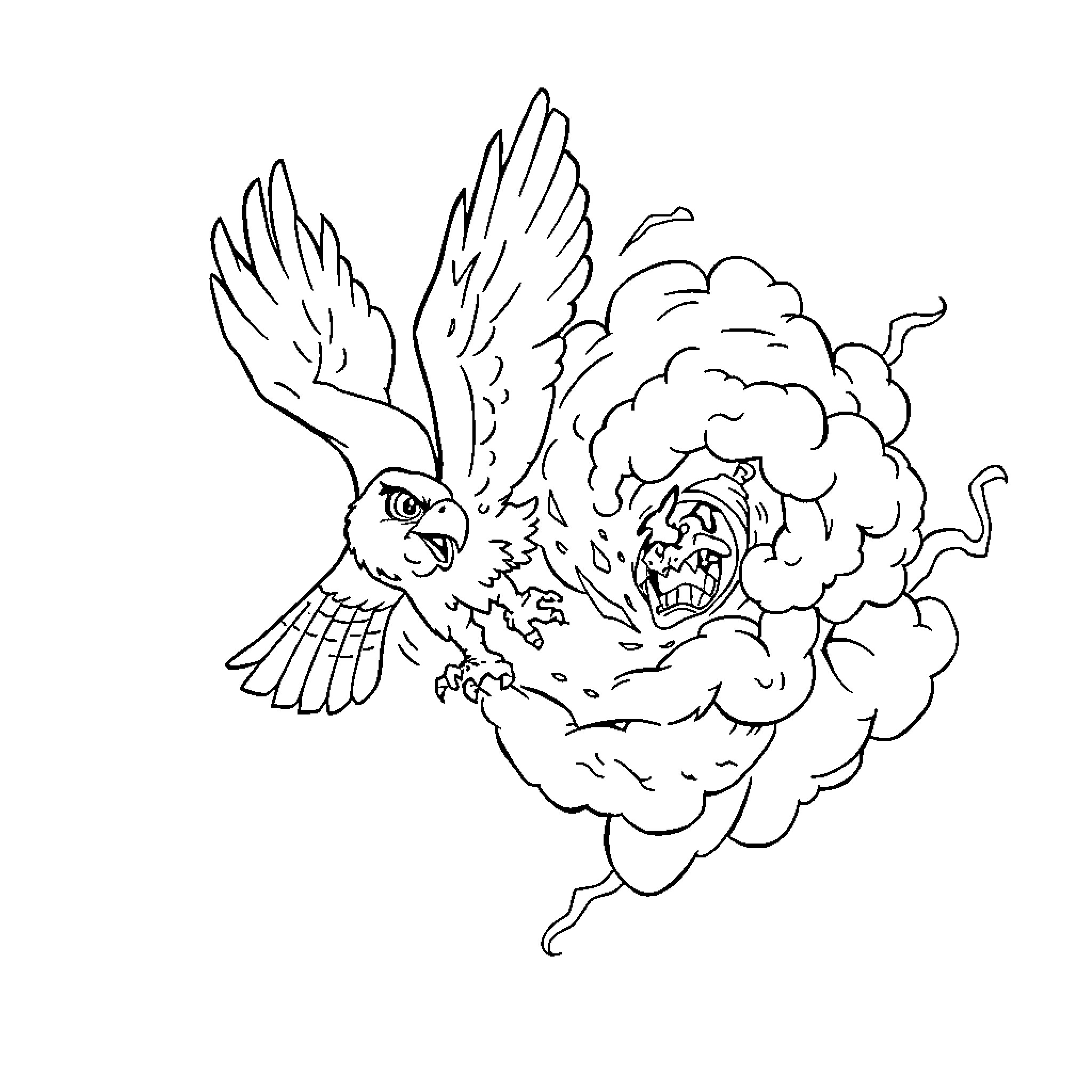 Herky the Hawk's Powerful Aerial Display Coloring Page (free black-and-white line drawing printable PDF for all, from beginners to advanced learners, including children, teens, adults, and seniors)