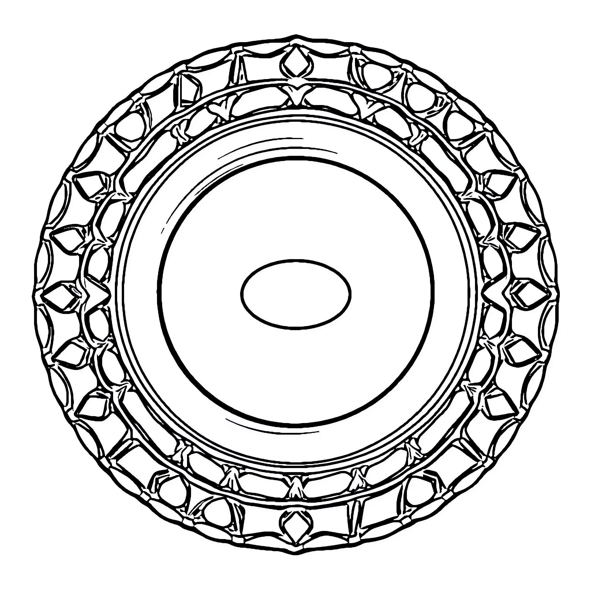 Seal-shaped ornamental design with geometric patterns Coloring Page (free black-and-white line drawing printable PDF for all, from beginners to advanced learners, including children, teens, adults, and seniors)