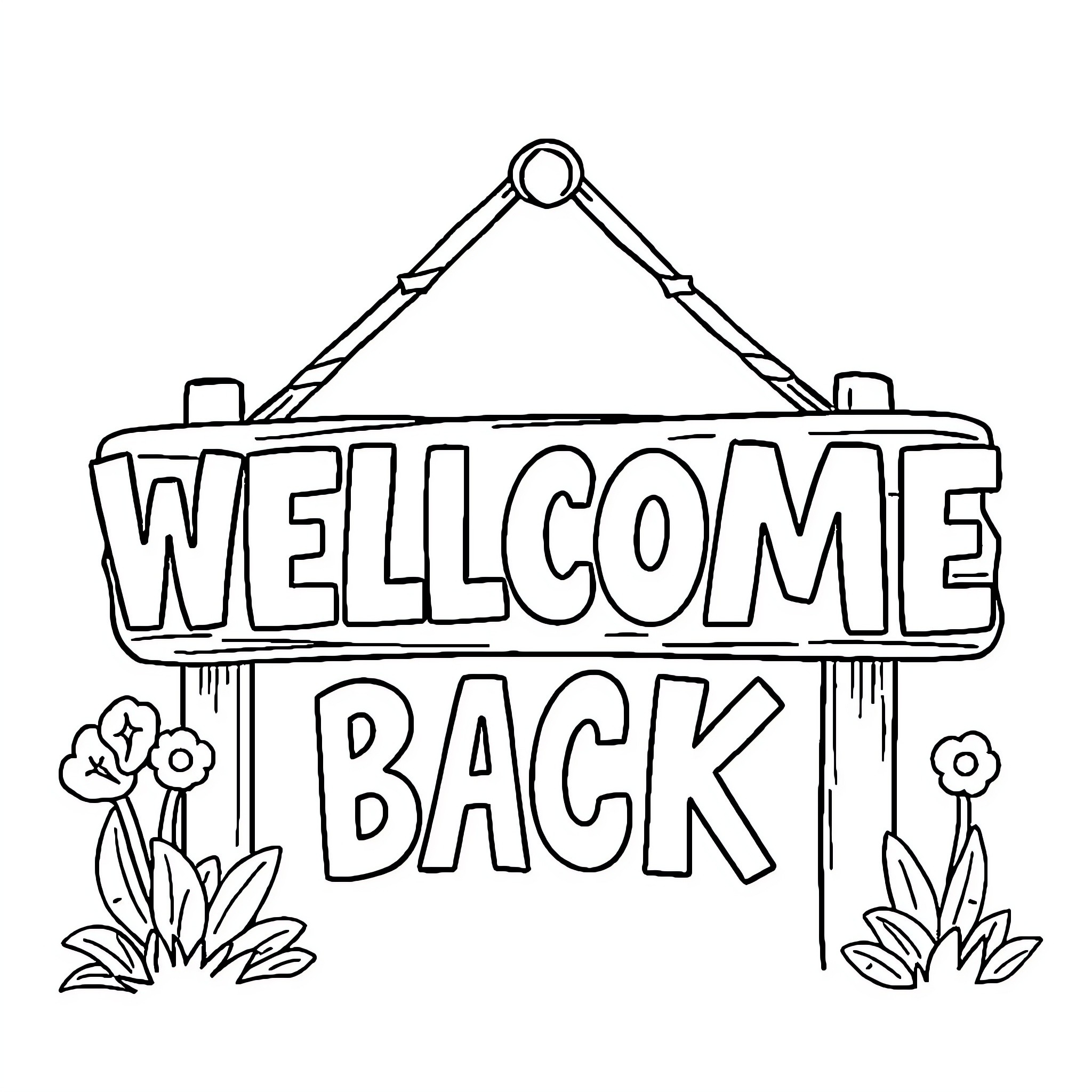Sign welcoming back Coloring Page (free black-and-white line drawing printable PDF for all, from beginners to advanced learners, including children, teens, adults, and seniors)
