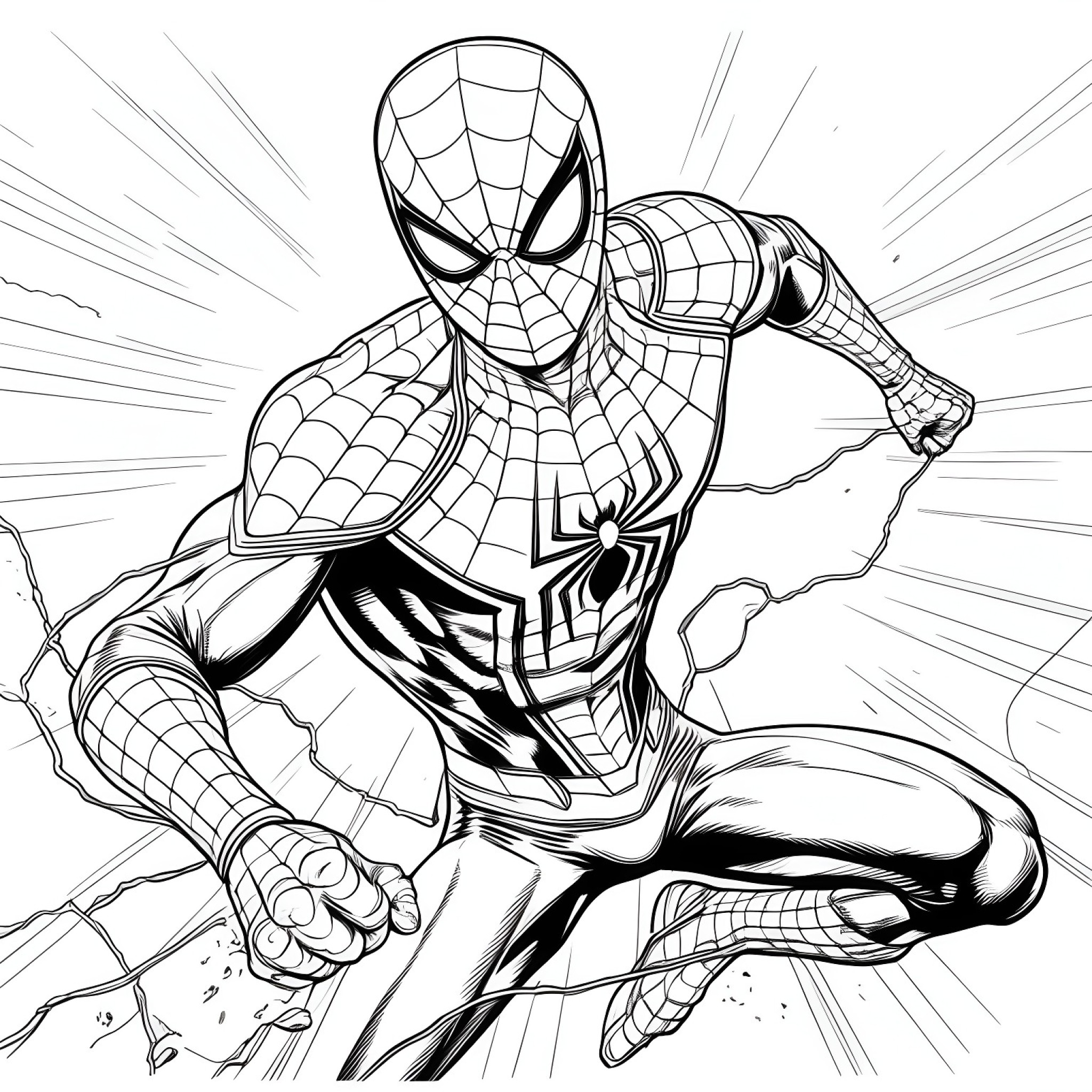Spider-Man in a challenging battle Coloring Page (free black-and-white line drawing printable PDF for all, from beginners to advanced learners, including children, teens, adults, and seniors)