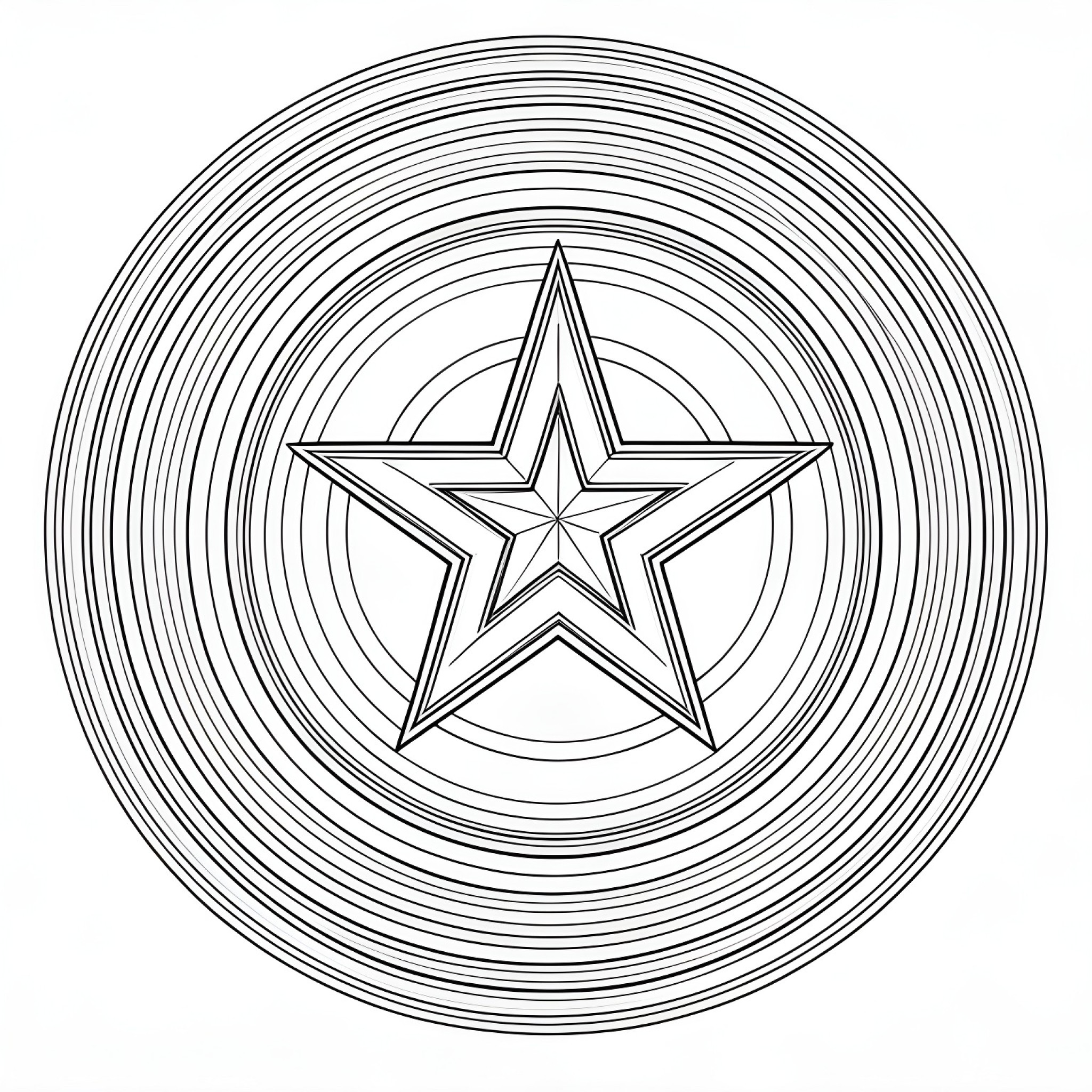 Captain America shield only Coloring Page (free black-and-white line drawing printable PDF for all, from beginners to advanced learners, including children, teens, adults, and seniors)