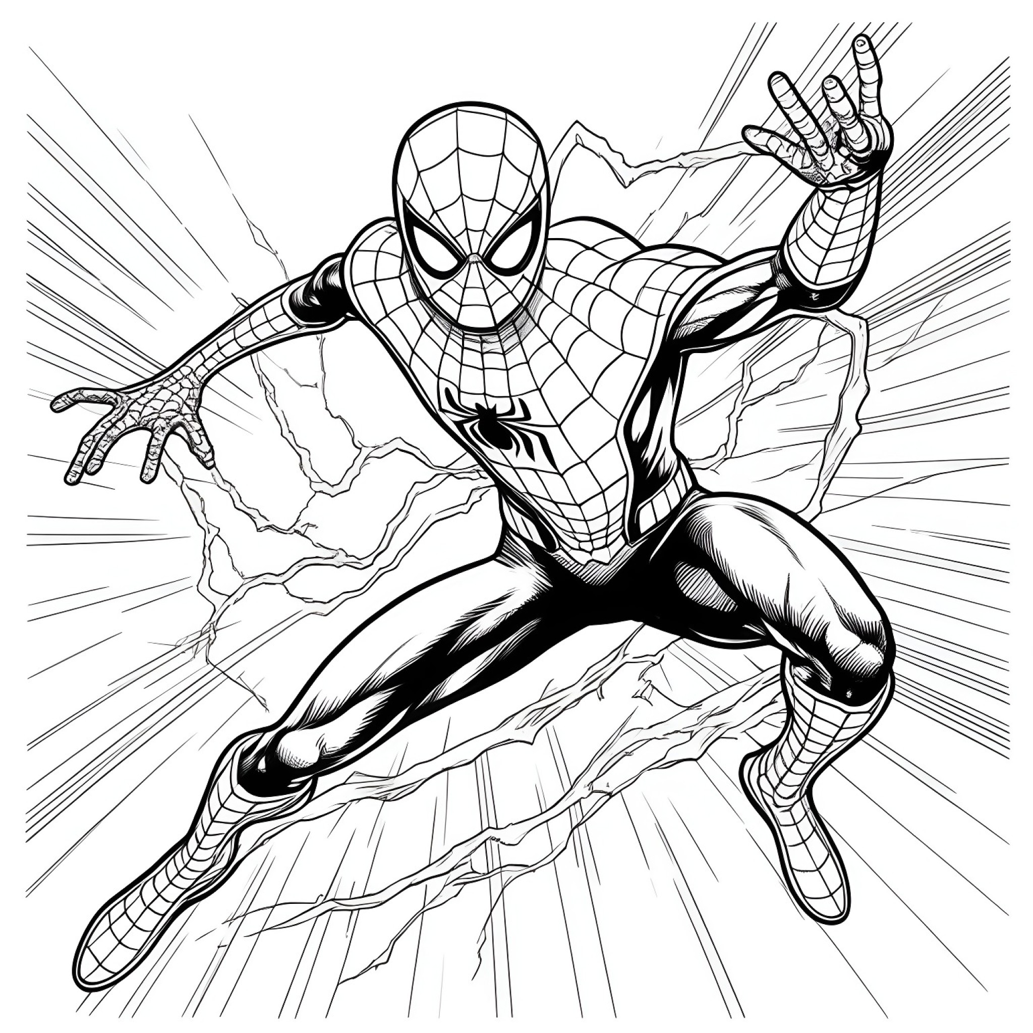 Spider-Man fighting Coloring Page (free black-and-white line drawing printable PDF for all, from beginners to advanced learners, including children, teens, adults, and seniors)