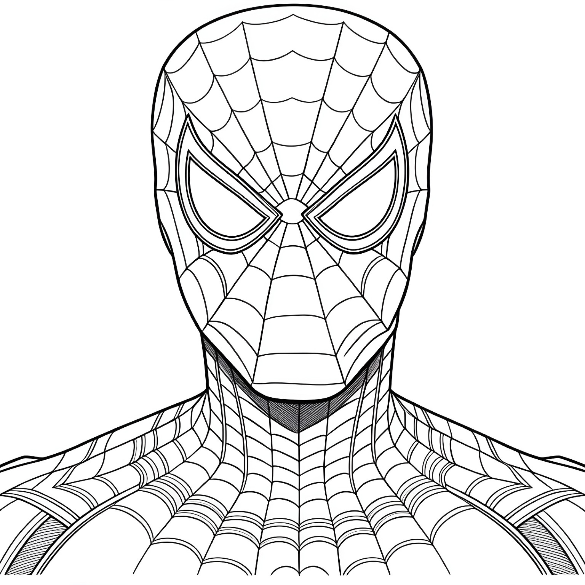 Spider-Man looking determined Coloring Page (free black-and-white line drawing printable PDF for all, from beginners to advanced learners, including children, teens, adults, and seniors)