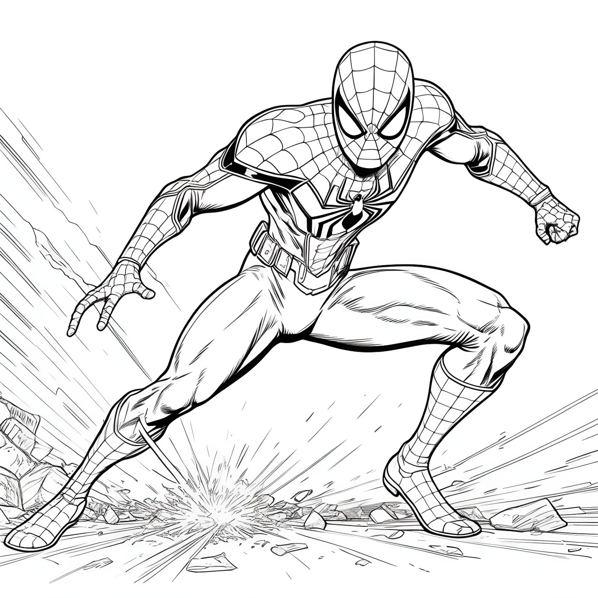 Spider-Man in combat Coloring Page (free black-and-white line drawing printable PDF for all, from beginners to advanced learners, including children, teens, adults, and seniors)
